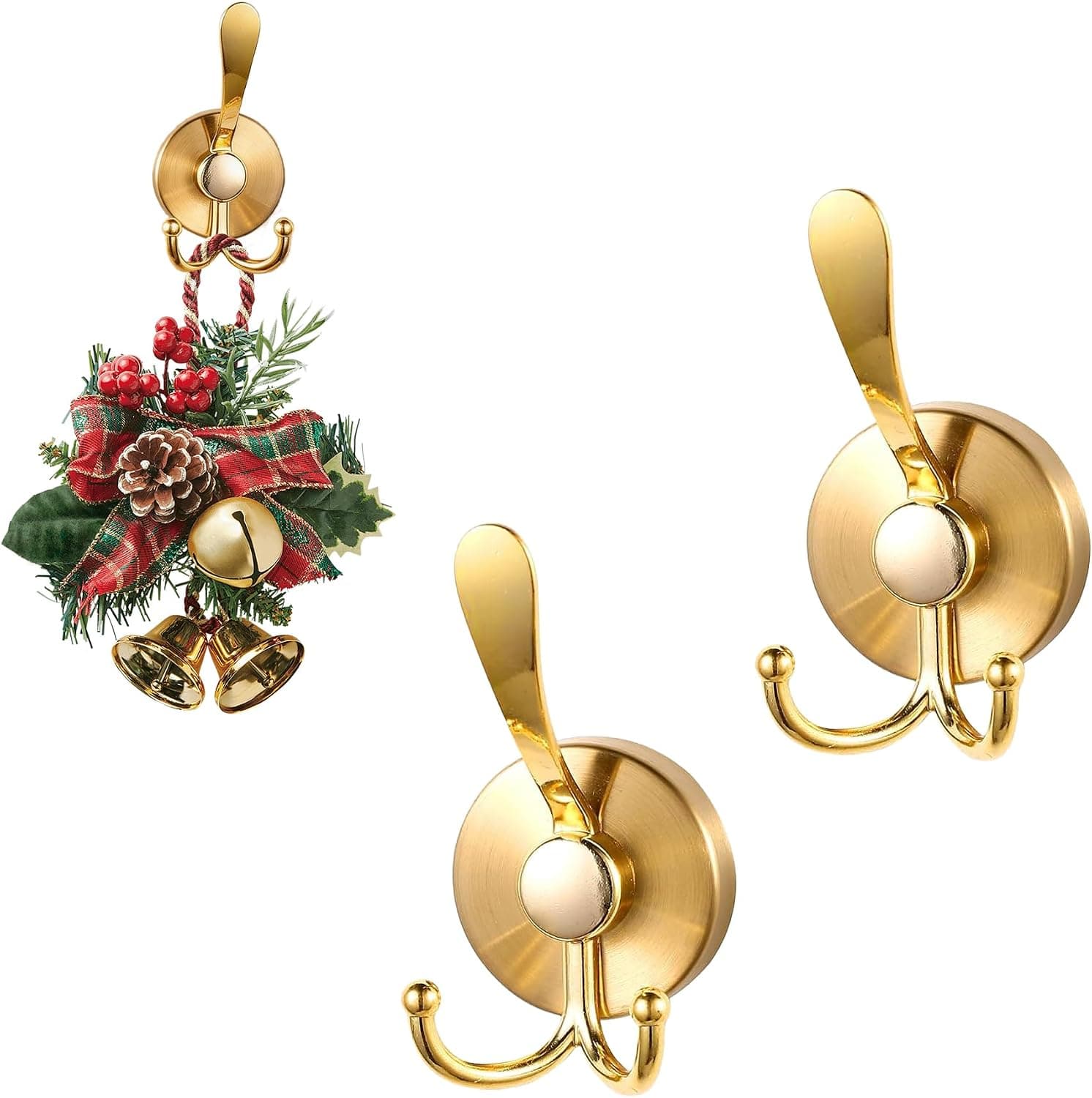 2 Pack No Drill Adhesive Hooks, Strong Stick On Wall Hooks for Hats, Towels, Coats & Bags, Heavy Duty Removable Hat Organizer Hooks for Bathroom, Entryway, Kitchen - Damage-Free Installation