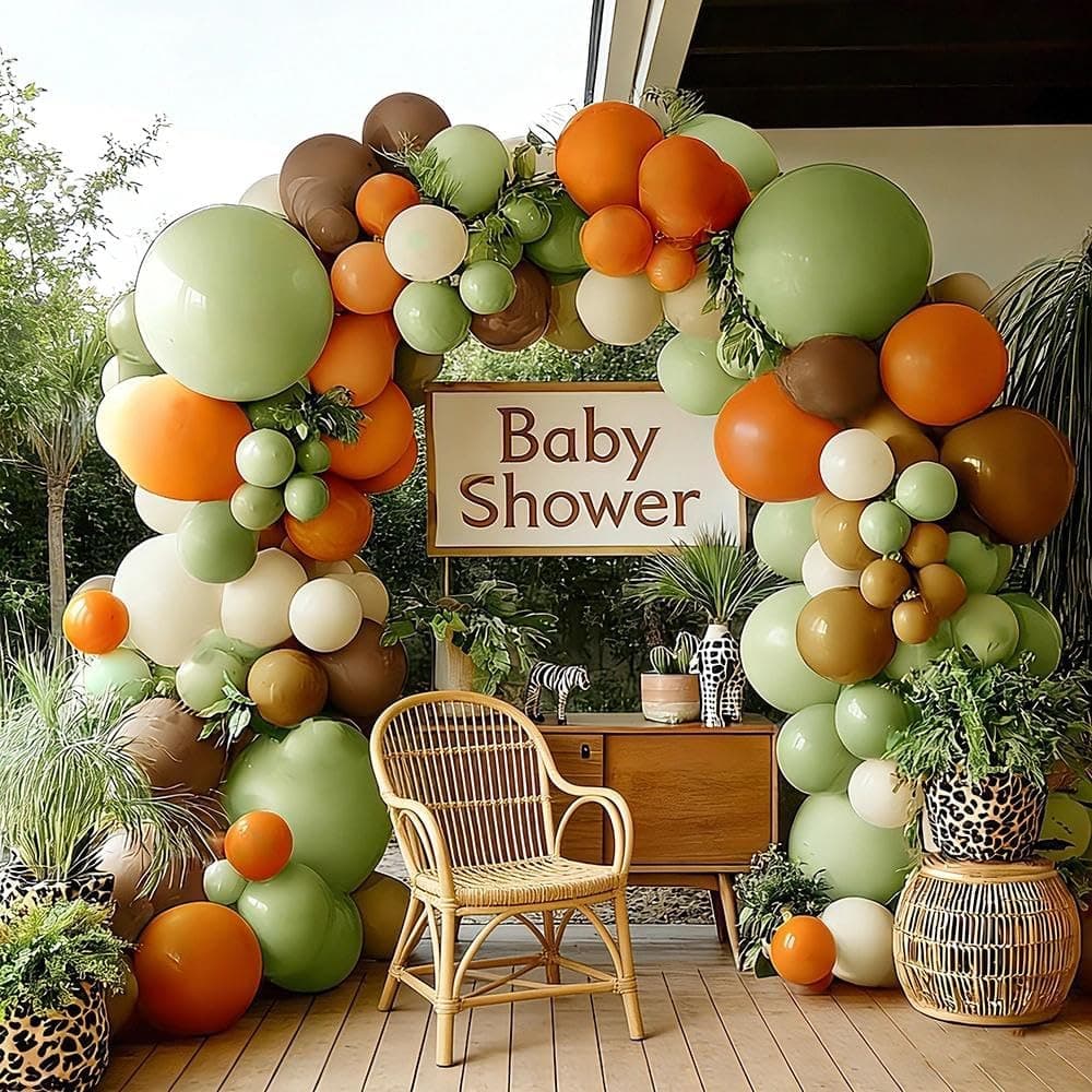 Green Brown Orange Balloon Garland Double Stuffed Sage Green White Sand Cream Balloon Arch Kit for Birthday Baby Shower Dinosaur Woodland Wild One Party Decorations