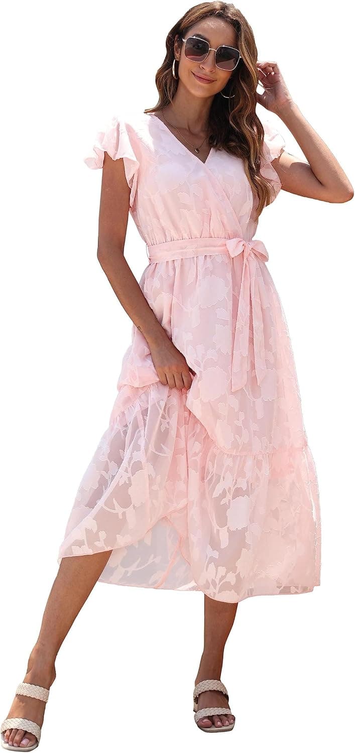Vintage Clothing Women's Floral Chiffon Wrap Midi Dress | Flowy Boho Summer Dress - image 1