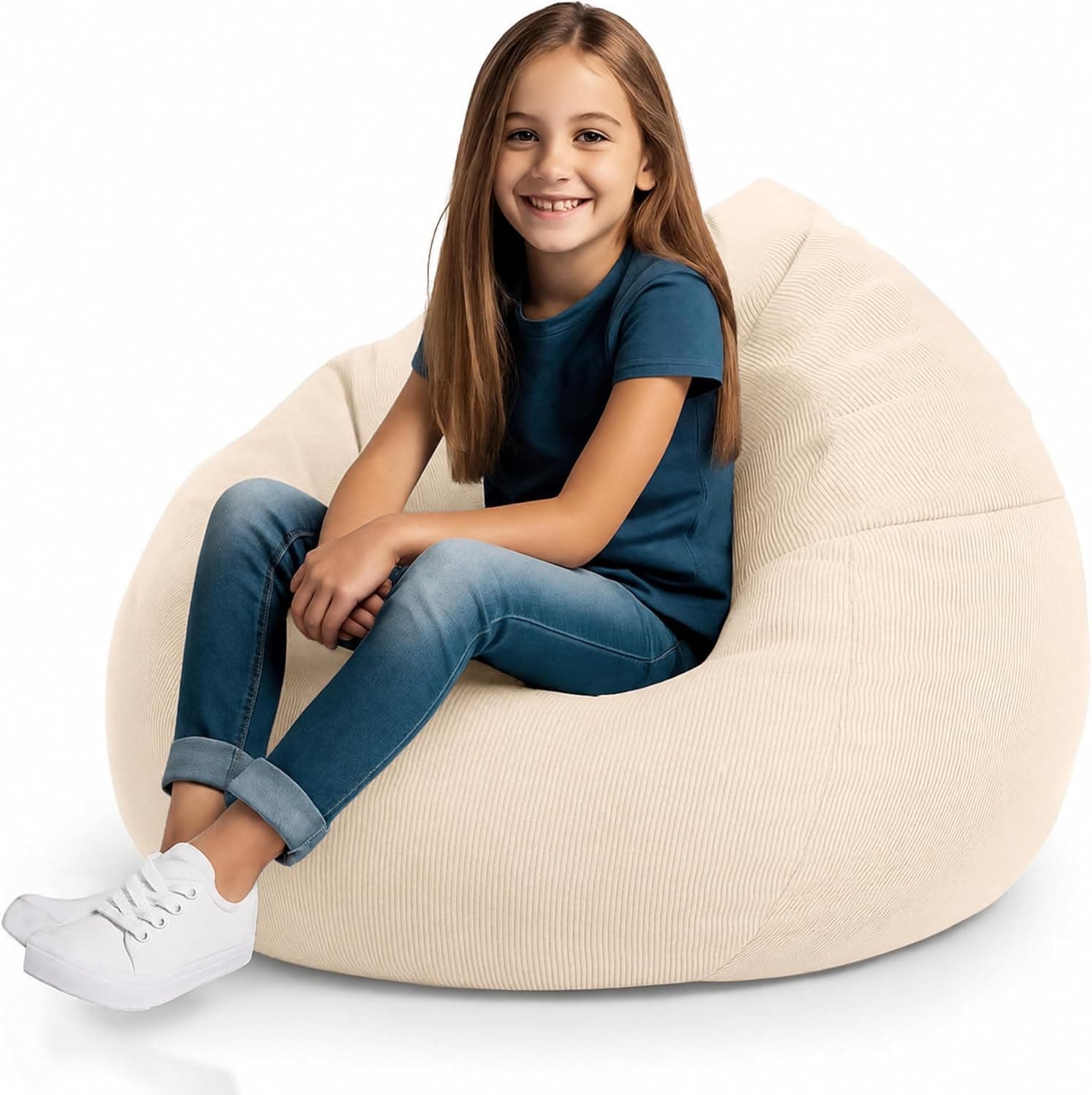 Stuffed Animal Bean Bag Storage Chair Cover (No Filler) Soft Washable Stuffable Removable Premium Organizing Plush Toys Comfortable Organizer Keep Clutter with Premium Zipper Adults (Beige, Medium)