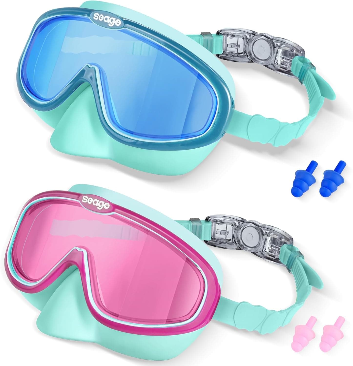 Seago Kids Swim Goggles 2 Pack for 3-12, Anti-Fog Clear View,Toddler Goggles with Nose Cover Swimming Goggles - image 1