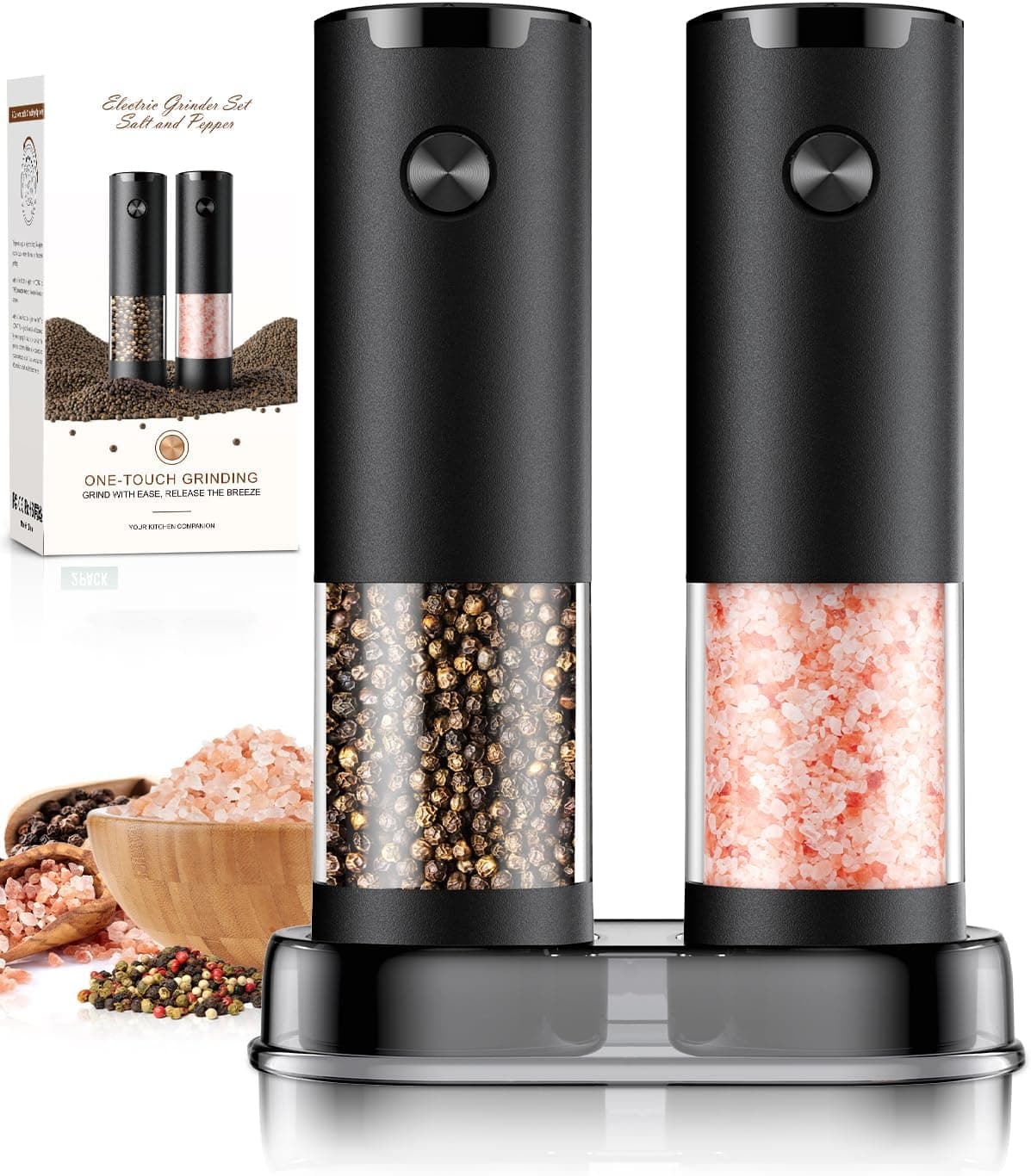 Electric Salt and Pepper Grinder Set Automatic Battery Pepper Mill Shakers Adjustable Coarseness Upgraded Larger Capacity with Led Home and Kitchen Appliances White Elephant Gifts for Women Men - image 1