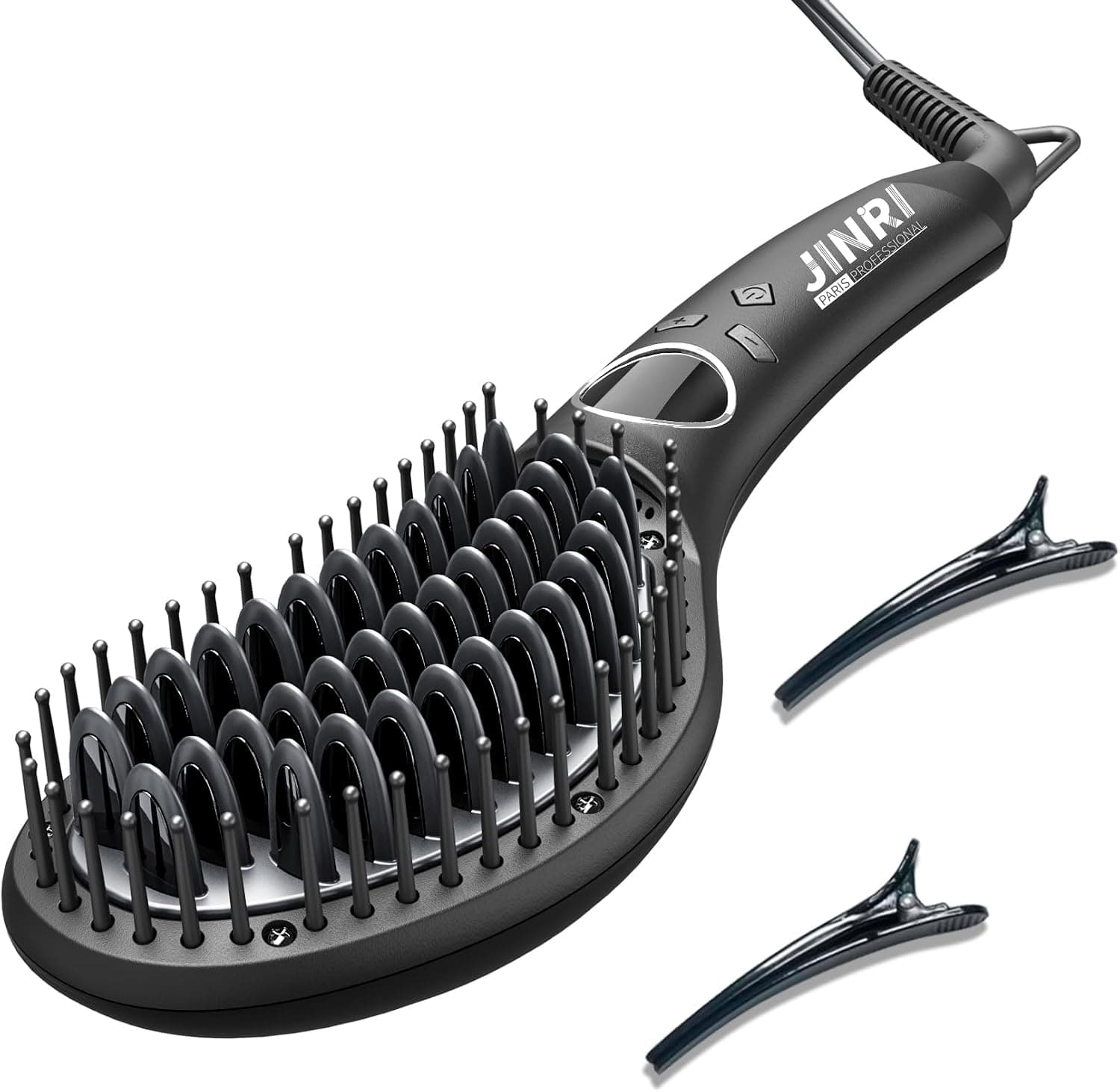 JINRI Hair Brush, Pumped-Up Volume, Hair Straightener, Adjustable Temp, 360 ° Tail Rotation, Lasting Volume, for Short Or Thin Hair, Volumizing Hair Straightener Brush, Black