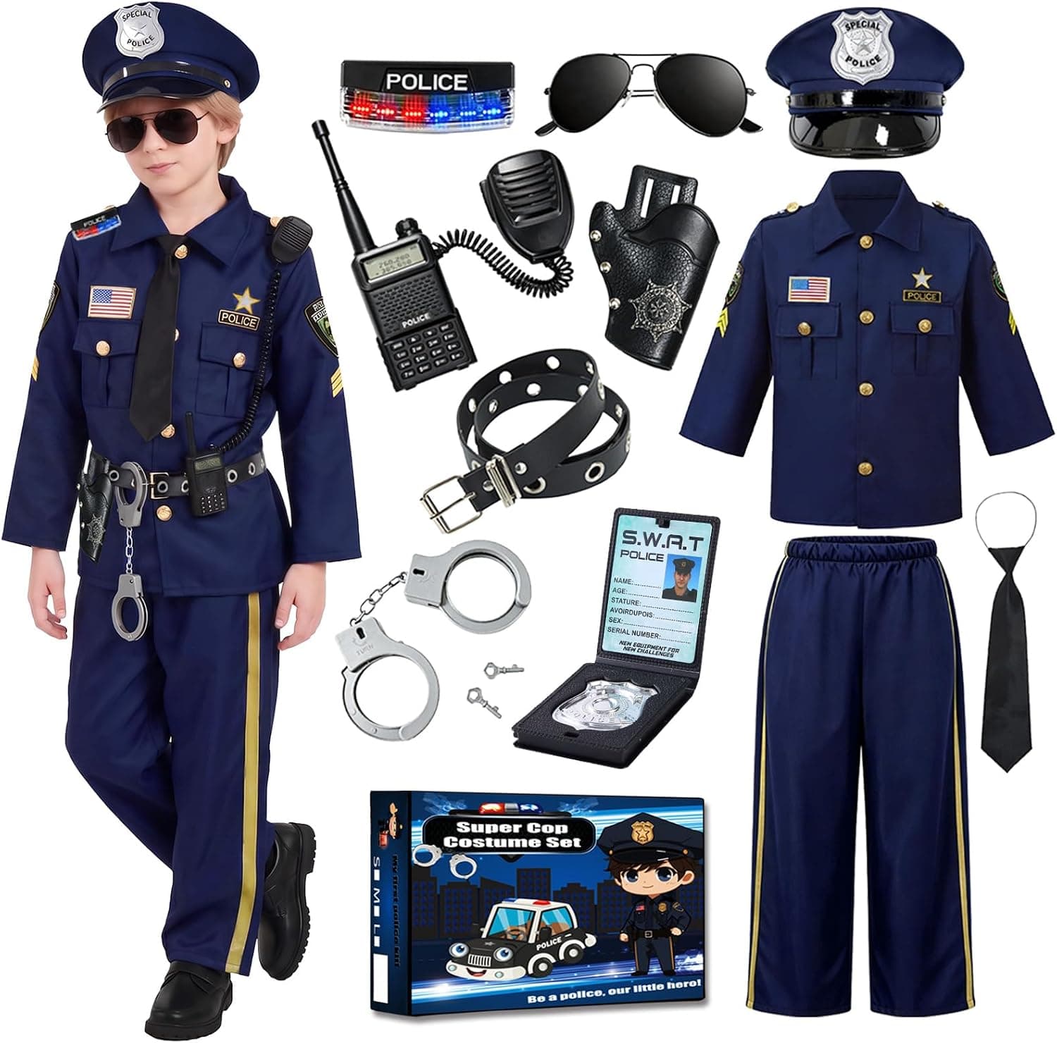 Police Costume for Kids Halloween Role Play with Accessories