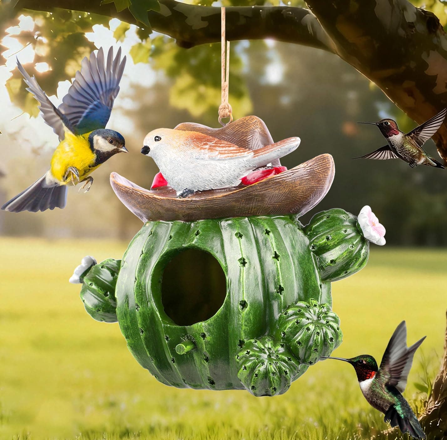 Bird Houses for Outside โ Hand-Painted Decorative Bird House, Waterproof Resin Hanging Birdhouse for Patio, Yard, Porch & Garden Decor - image 1