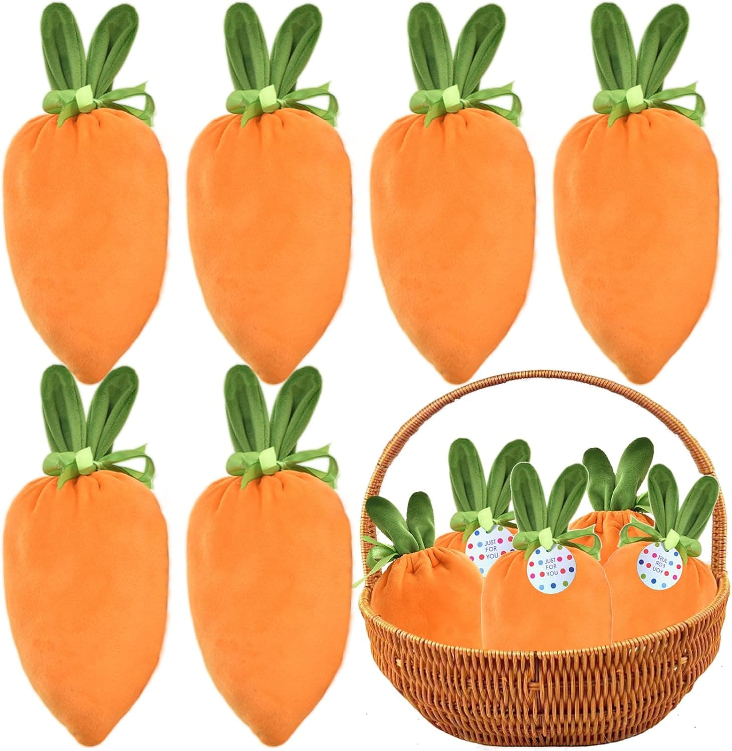 ANROUIN 10pcs mini birthday gift bag 7" Carrot themed goodie bags candy treat bags Basket Stuffers Rabbit Shaped Velvet Drawstring Bags for trick or treat Party Supplies Outdoor Decoration