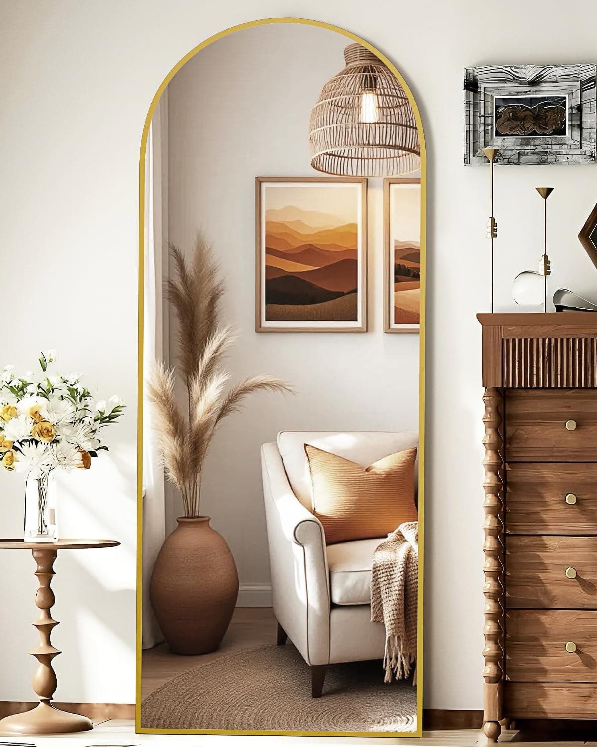 59"x16" Floor Mirror Full Length, Arched Full Length Mirror with Stand, Full Body Mirrors for Bedroom Living Room or Cloakroom Gold - image 1