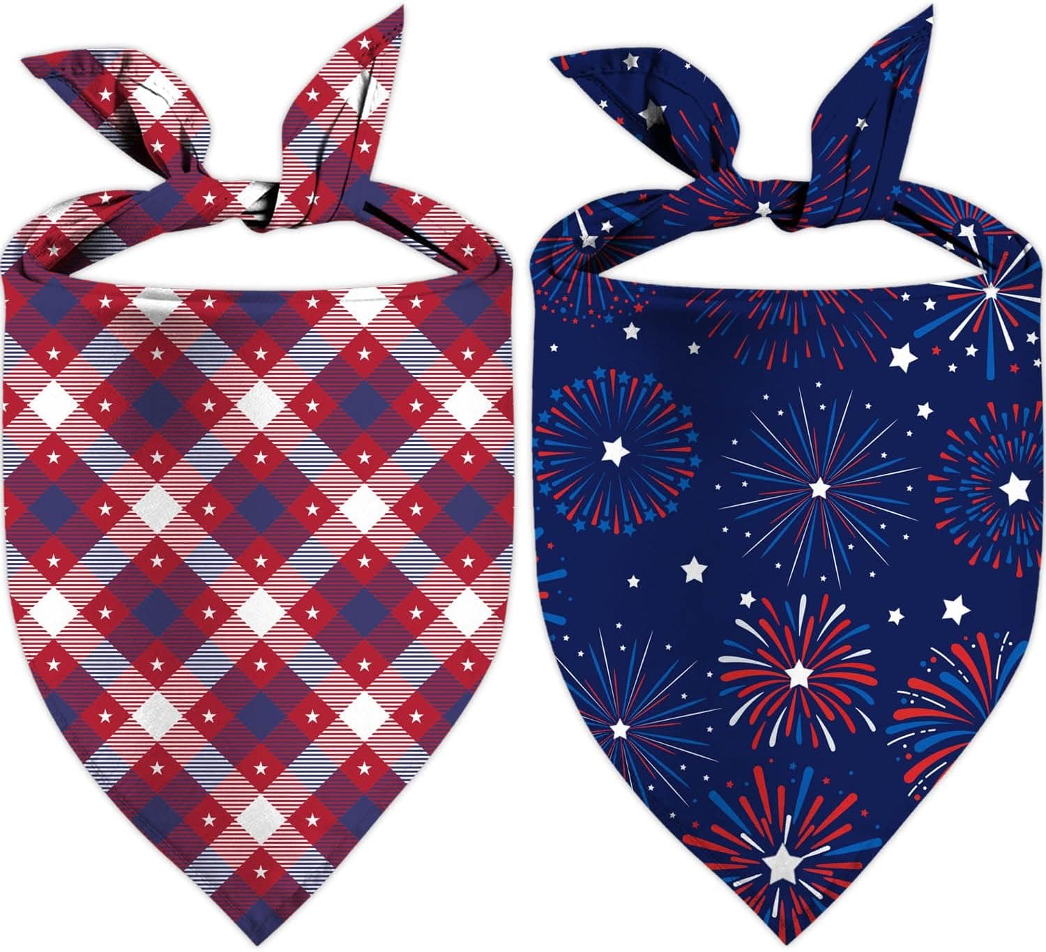 4th of July Dog Bandanas, Adjustable American Flag Holiday Party Pet Decorations 2 Pack, Patriotic Bandana Independence Day Triangle Bibs Cat Scarf Set