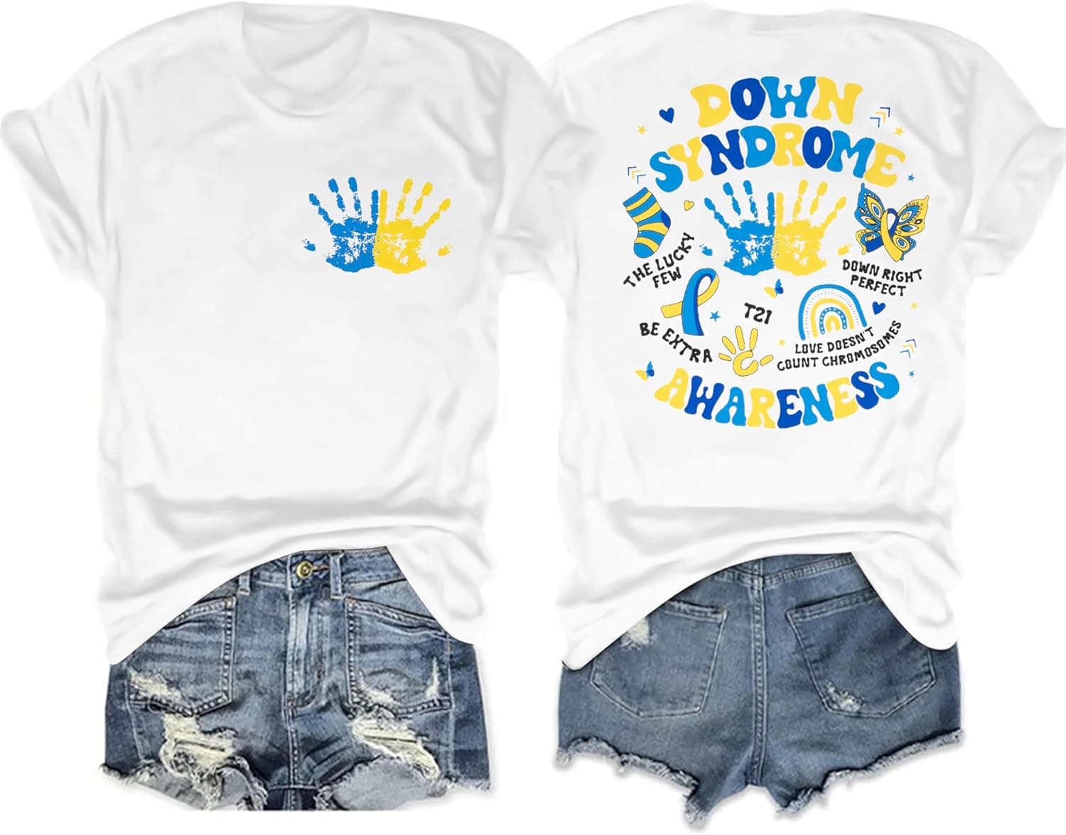 Down Syndrome Awareness Shirt Women World Down Syndrome Day Tshirt Blue Yellow Ribbon Tee Casual Short Sleeve Tops