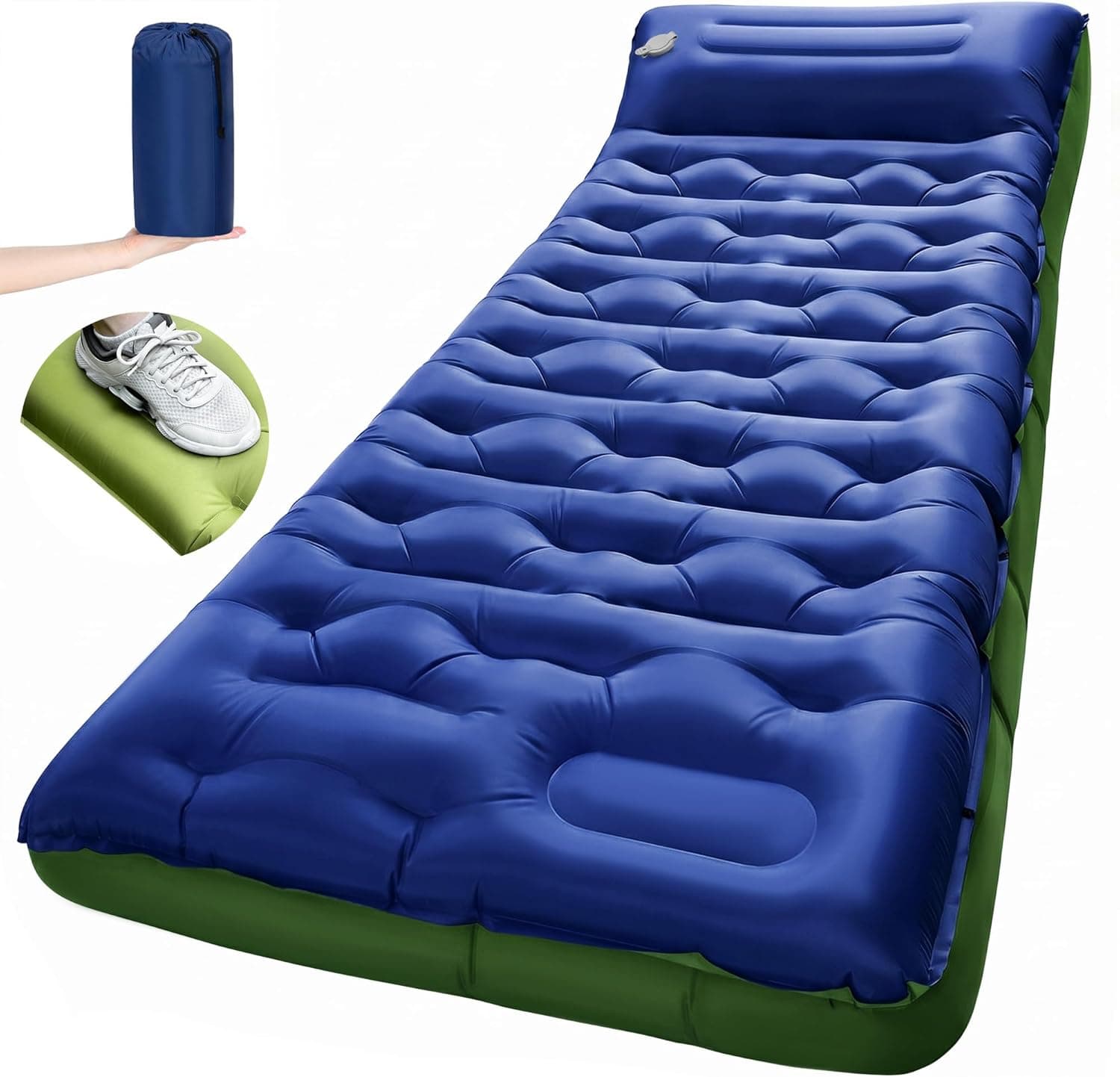 Camping Sleeping Pad,5.9 Inch Thick Camping Mat with Built in Pillow and Foot Pump,Self Inflating Sleeping Pad for Camping Backpacking(Green