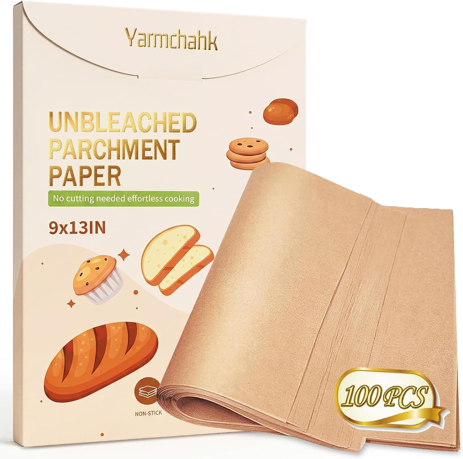 100pcs Unbleached Parchment Paper Sheets, 9x13In Precut Cooking Paper Liners for Baking Sheets, Air Fryer, Microwave, Grilling, Oven, Non-Stick,Non-Toxic, Oil Proof, Food Grade