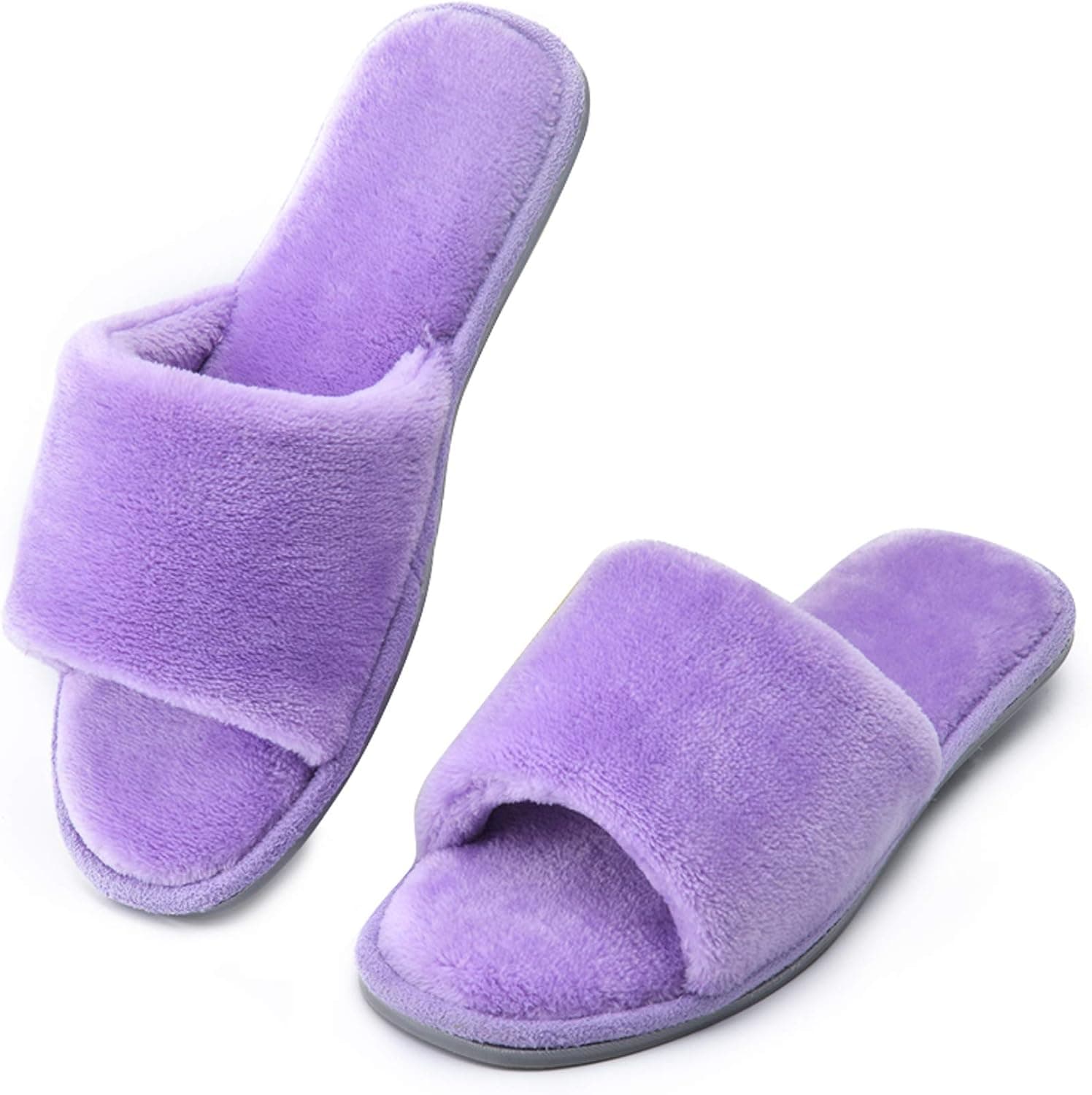 DL Open Toe Slippers for women Indoor, Cozy Memory Foam Womens House Slippers Summer Slip On, Comfy Soft Flannel Womens Bedroom Slippers Slide Breathable Size 5-6 7-8 9-10