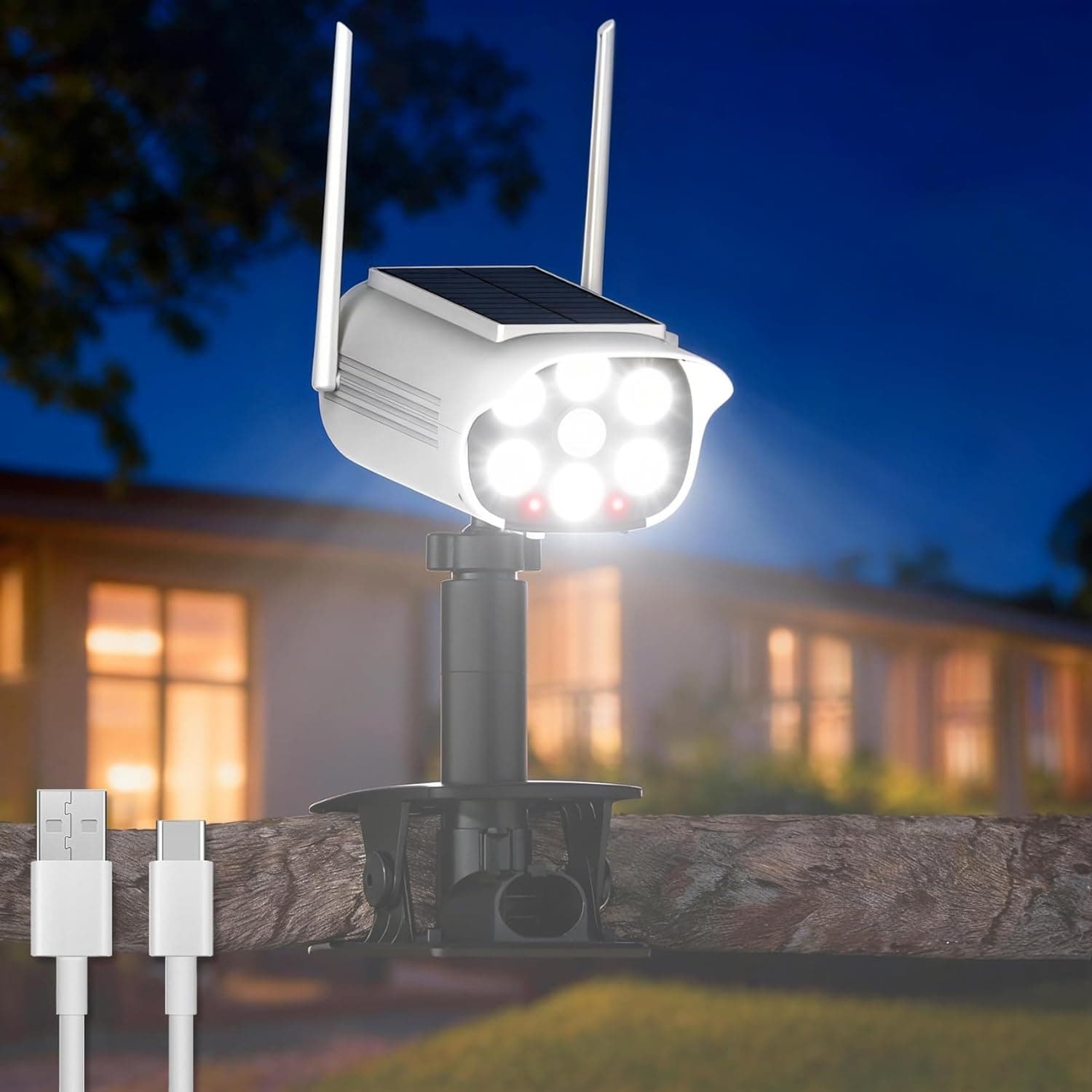 Tryme Fake Security Camera Solar Light, Clip-On Adjustable Dummy CCTV with Flashing Red LED, 500 Lumen Motion Sensor, 3 Modes, No Drill, USB Charging, IP65 Waterproof for Porch Yard Garage 1 Pack