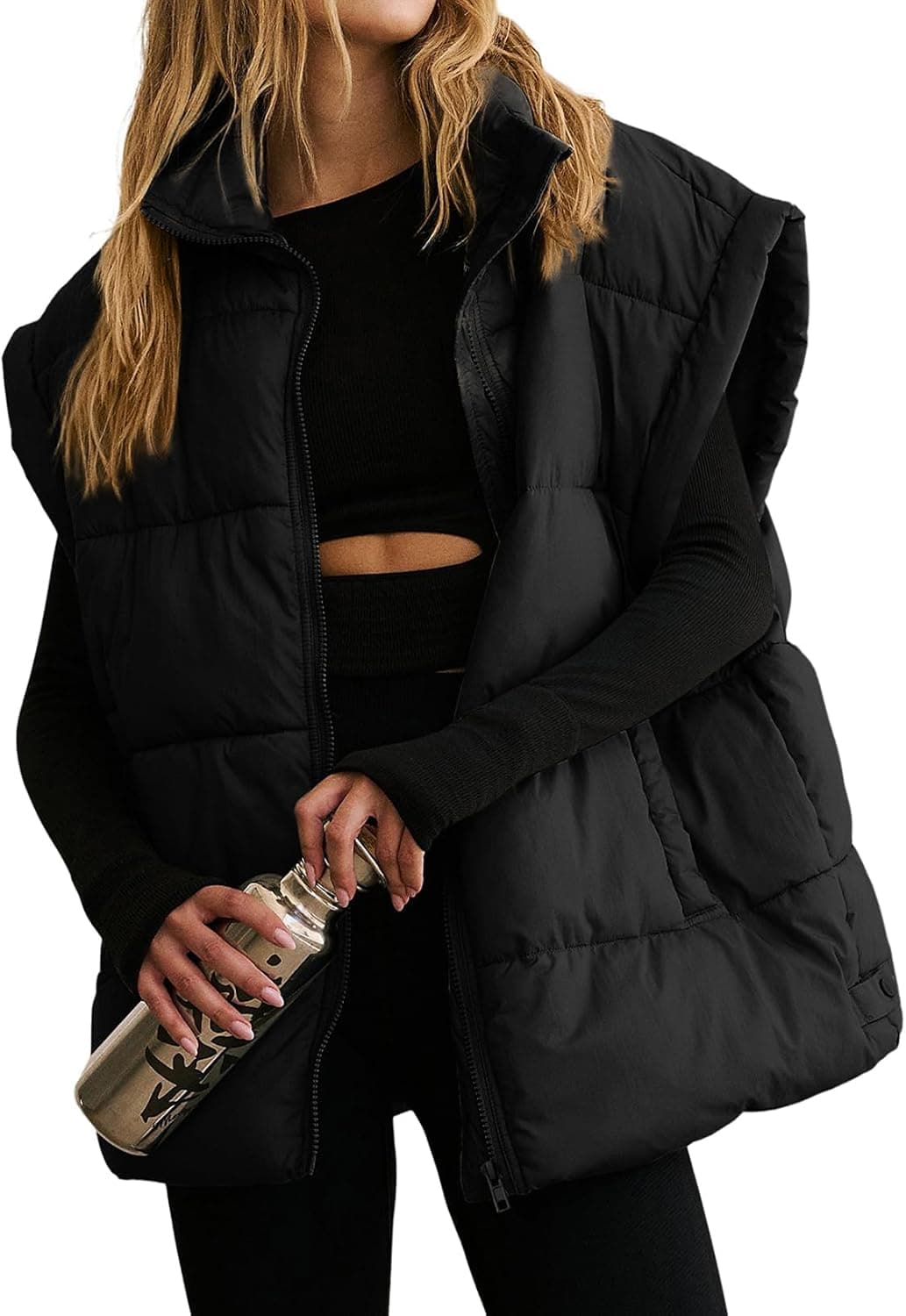 Dokotoo Women's Casual Winter Oversized Puffer Vest Stand Collar Flysleeve Insulated Padded Puffy Jackets Coat with Pockets - image 1