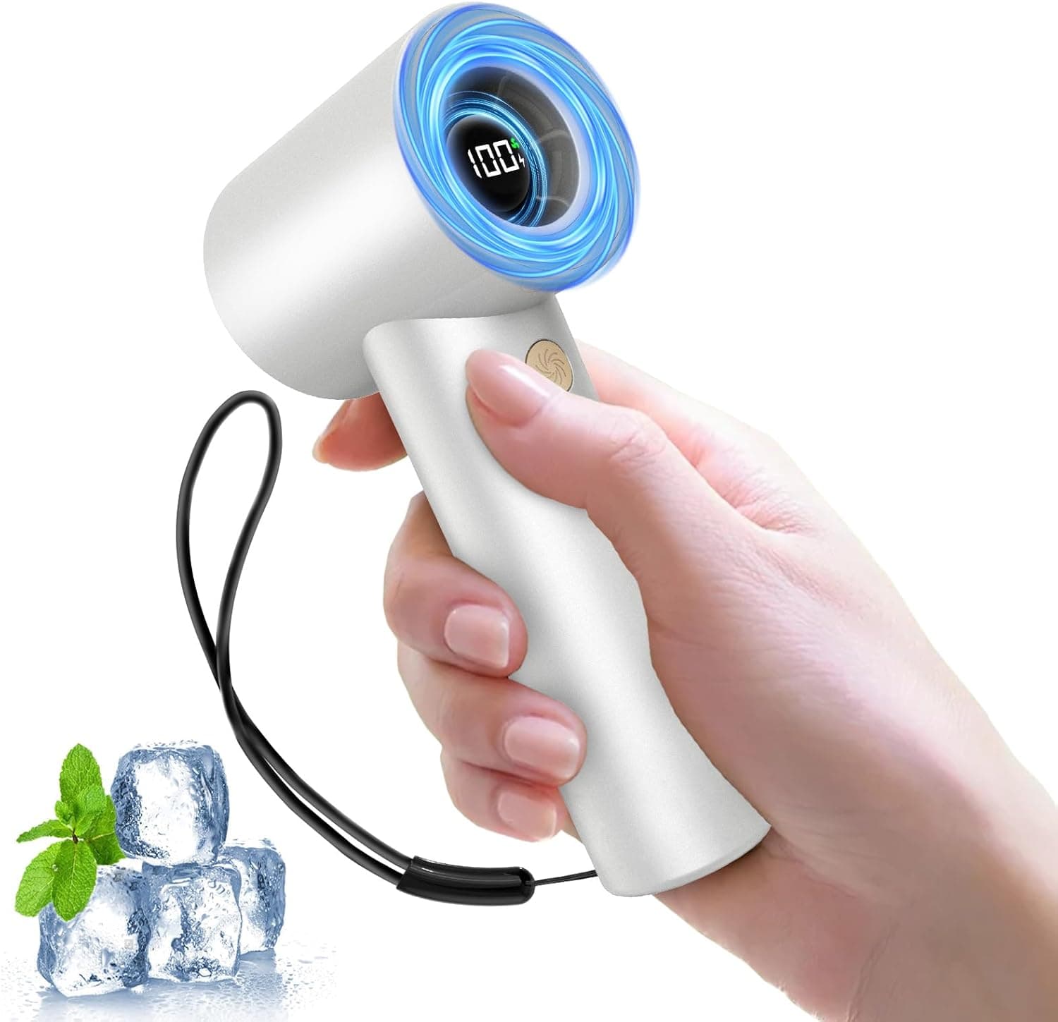 Portable Handheld Turbo Fan-20000 RPM High Speeds Rechargeable Personal Cooling Fan with 5 Speed Levels, Digital Display, 10m/s Max Airflow, Mini Fan for Travel,Outdoor, Gift for Women Men, White