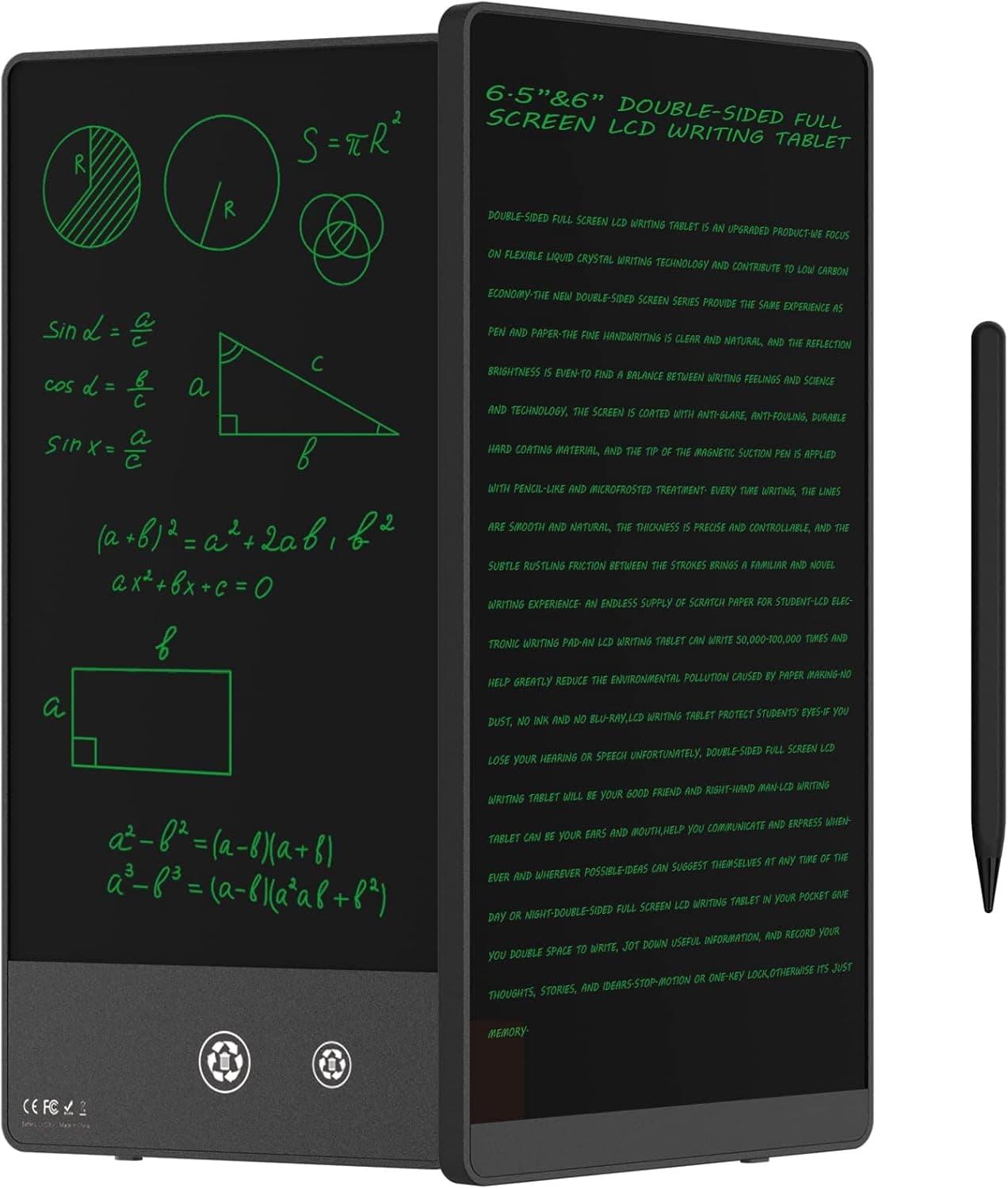 LCD Writing Tablet for Adults-6.5″&6″ LCD Writing Tablet,Double-Sided Full Screen Electronic Drawing Pad,Mini Portable Digital Notepad for School,Office,Home,Erasable,Reusable