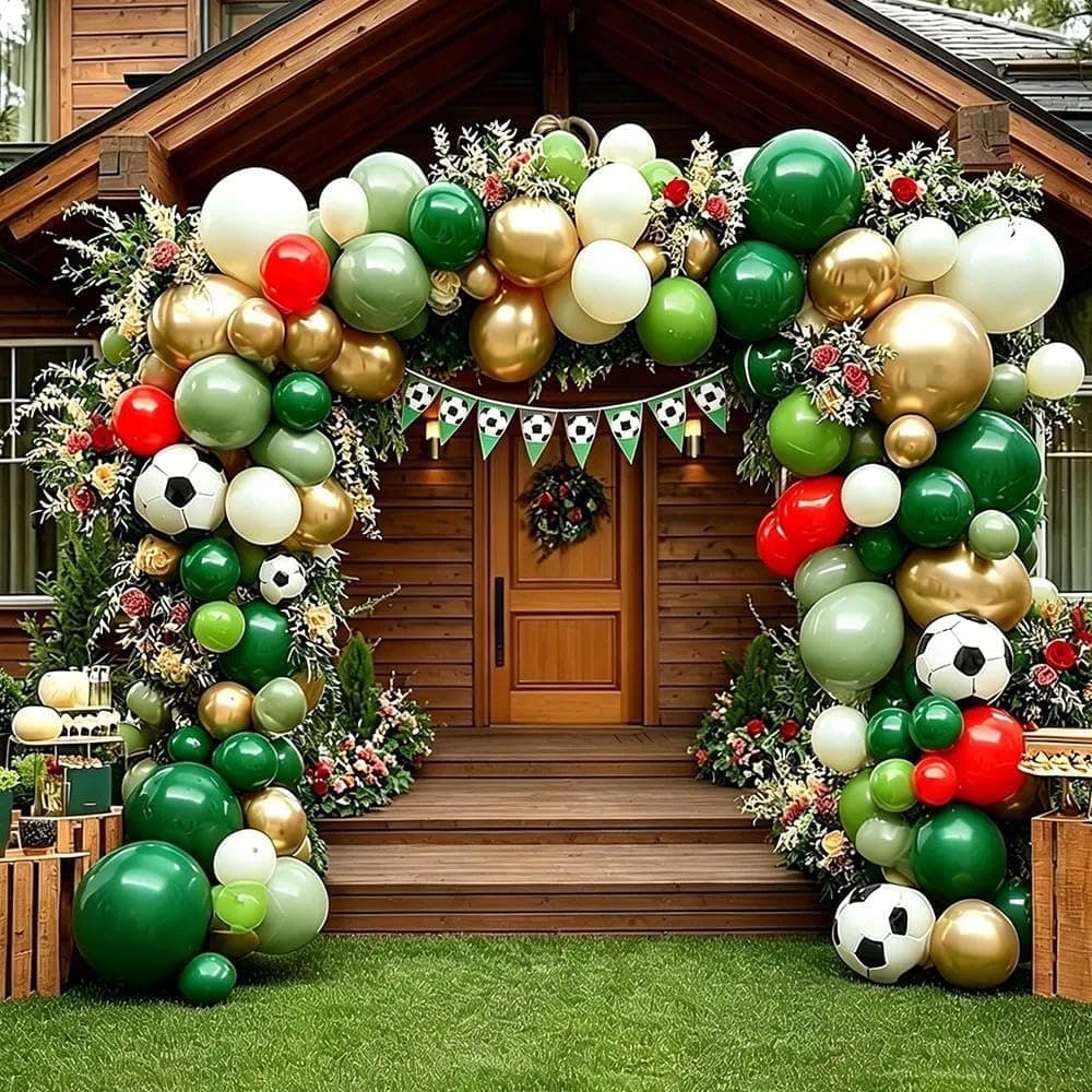 Soccer Balloon Garland Arch Double Stuffed Sage Green Red White Gold Pearl Balloons for Soccer Theme Birthday Football 2026 World Cup Graduation Pizza Party Decorations - image 1