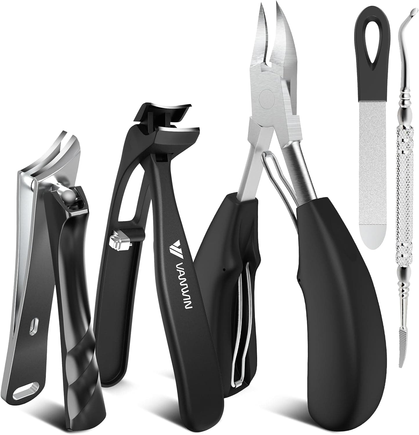 Toenail Clippers for Thick Toenails for Seniors, Heavy Duty Wide Jaw Large Toe Nail Clippers for Thick Nails for Men, Angled Head & 45° Sharp Slanted Ingrown Toenail Clippers Set Black