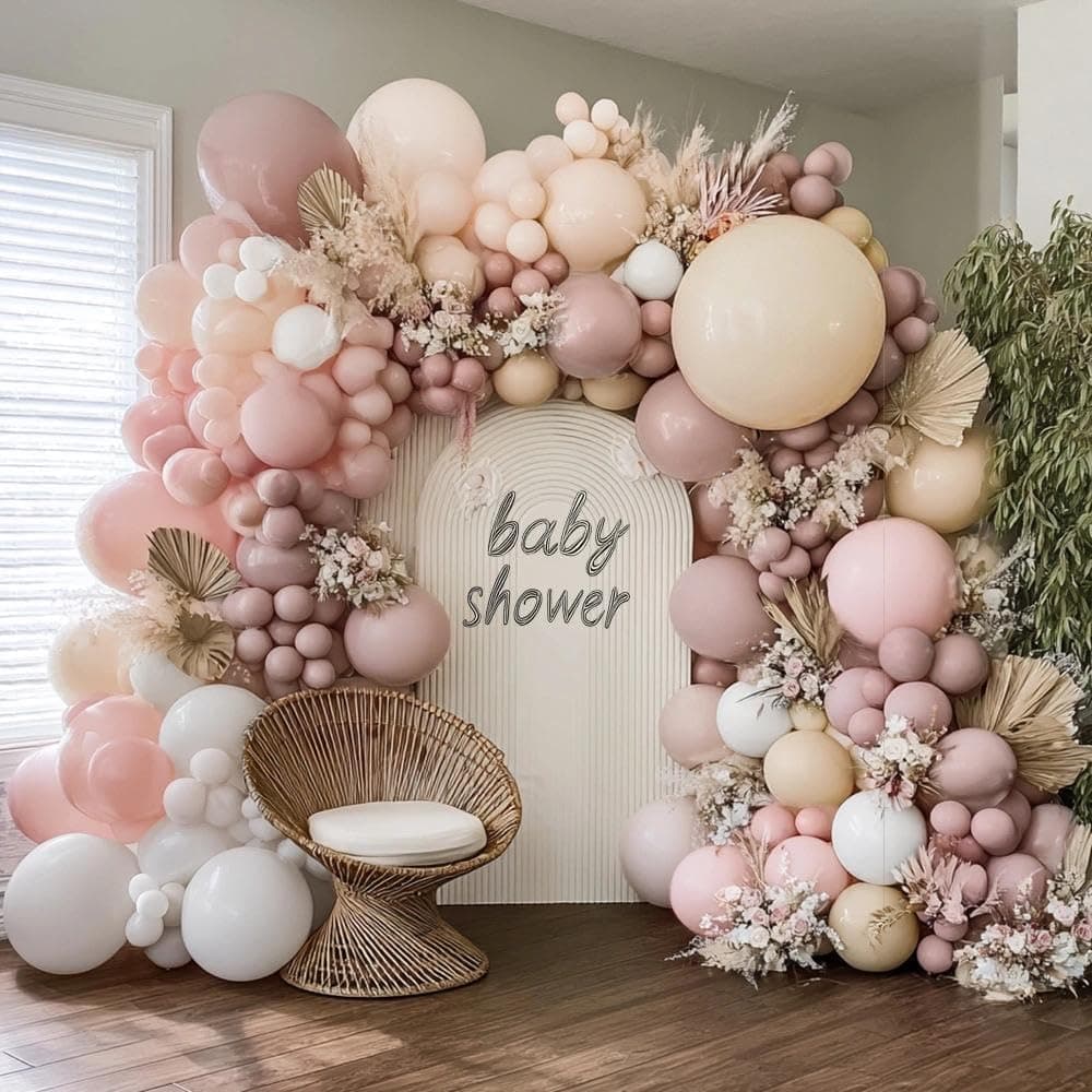 Dusty Pink White Balloon Garland Double Stuffed Baby Pink Nude Beige Balloons Cream Balloon Arch Kit for Boho Baby Shower Birthday Christening Bridal Wedding Graduation Party Decorations