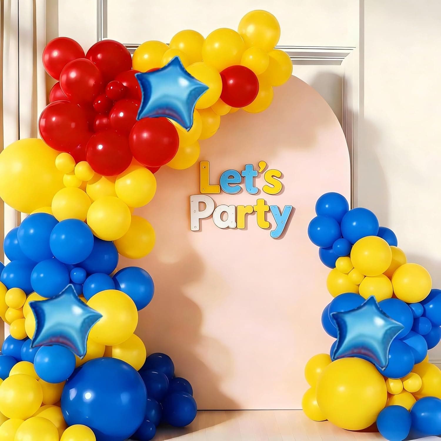 Carnival Circus Balloon Garland Arch Kit, 156Pcs Red Yellow Blue Latex Balloons with Star Foil Balloons for Carnival Theme Graduation Birthday Party Anniversary New Year Decorations