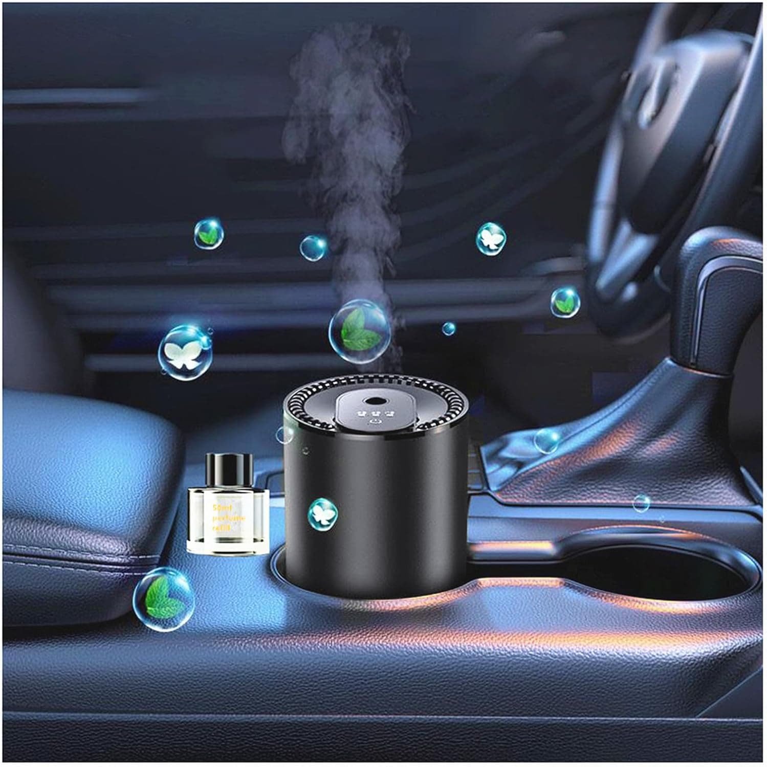 Smart Car Air Freshener 50ML Perfume Ultrasonic Mist Aromatherapy Diffuser Portable Humidifier for Car and Home Use Automatic Start and Stop 3 Modes 4 Freshness Principles(White Tea) - image 1