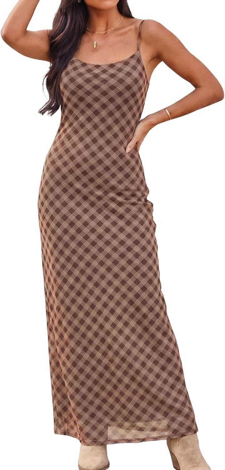 ZAFUL Womens 2026 Summer Maxi Dress Spaghetti Strap Mesh Stretch A Line Dresses Casual Beach Wedding Guest Slip Long Sundress