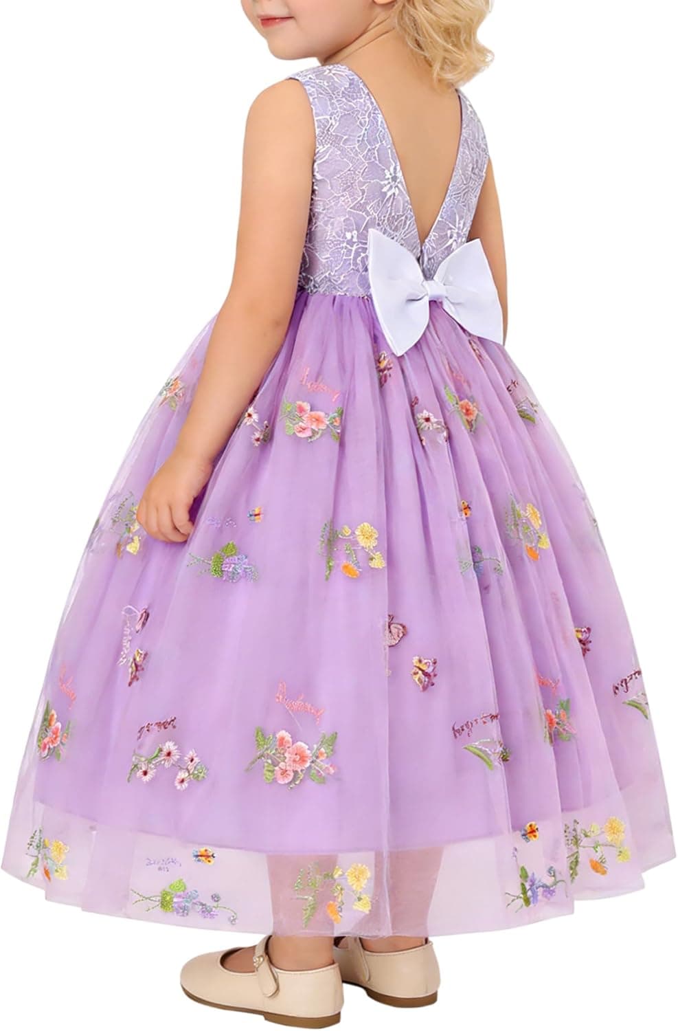 Flower Girl Dress for Wedding Toddler Tulle Embroidered Lace V-Back Formal Birthday Party Dresses 2-7T - image 1
