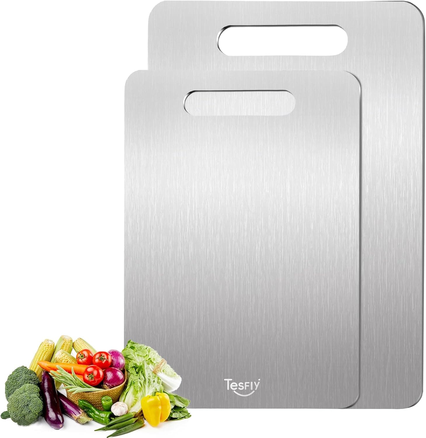 2 Pack Titanium Cutting Board - Pure Titanium Food-Grade Cutting Boards for Kitchen, Meats, Fruits & Vegetables (13in+15in)