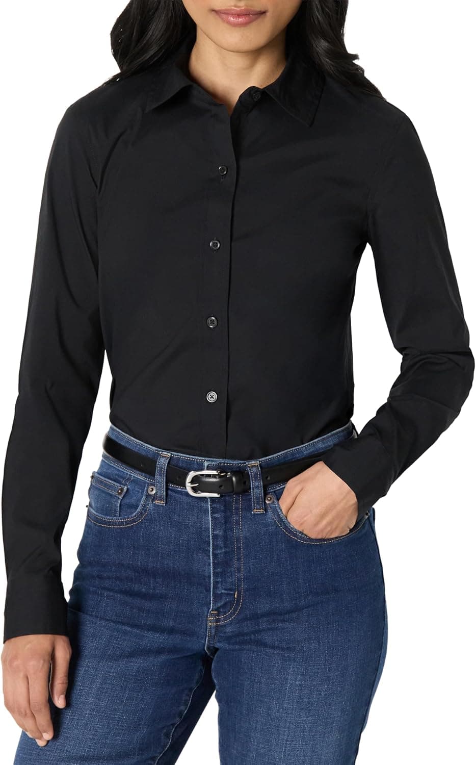 Amazon Essentials Women's Stretch Poplin Button-Up Dress Shirt