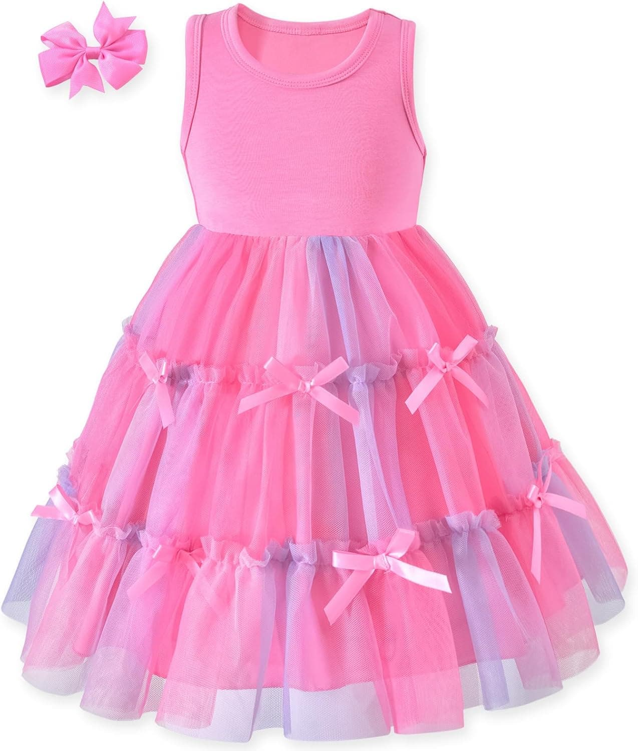 Toddler Girl Sleeveless Tulle Dress - Hot Pink Summer Party Outfit (Aalizzwell)
