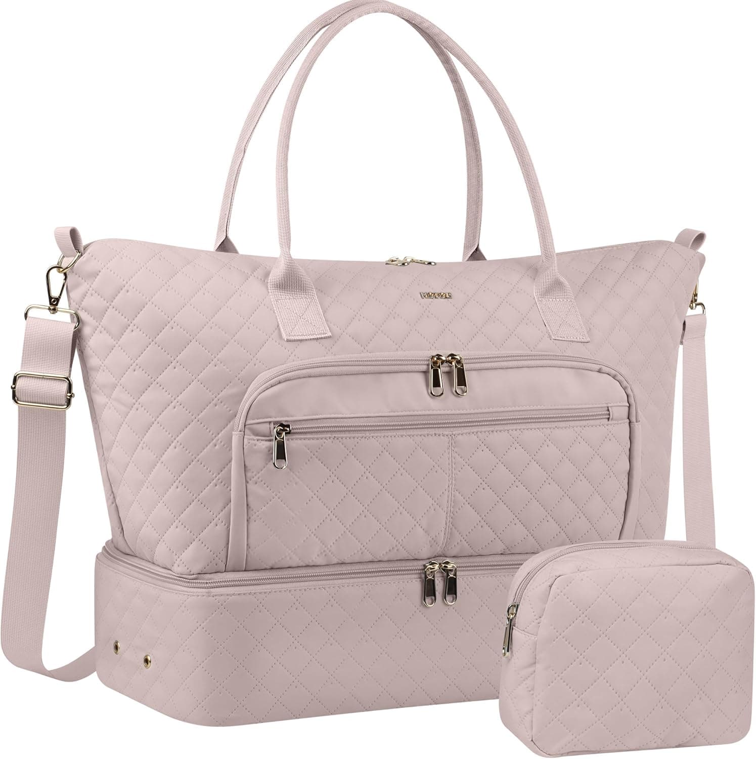 HOTOR Travel Duffle Bag for Women - Carry on Bag with Toiletry Pouch & Shoe Compartment, Large Overnight Weekender Bags for Gym, Business Trips, Sports and Hospital, Pink, 17.3" x 7.9" x 13.4" - image 1