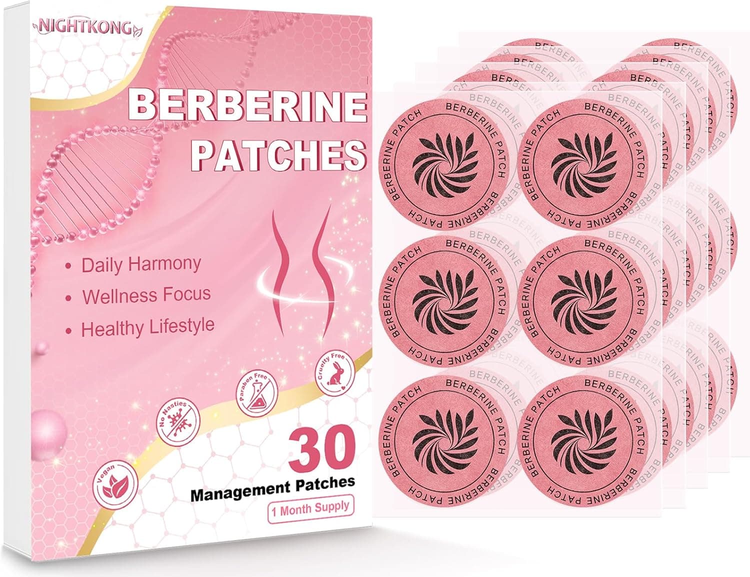 Berberine Patches for Women & Men – with Berberine, Green Tea, Cinnamon & L-Glutamine, Self Care Patch for Daily Routine – 30 Patches - image 1