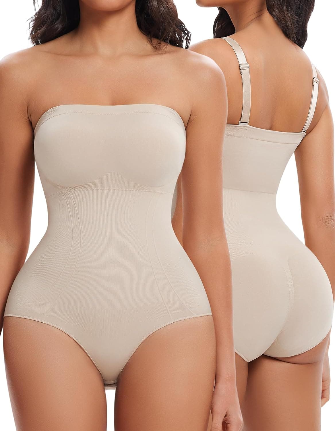 SIMIYA Women Strapless Shapewear Bodysuit with Built in Bra Top Tummy Control Body Suits Shaper Seamless Waist Trainer