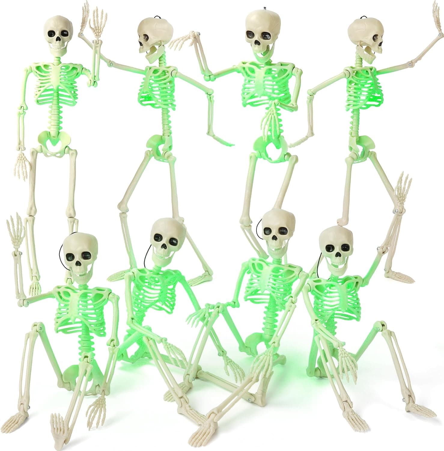 16" Light Up Skeleton Halloween Decorations,8 Pack Posable Skeleton with Movable Joints,Scary Halloween Skeleton Halloween Decor for Haunted House Props Halloween Decorations Indoor Outdoor