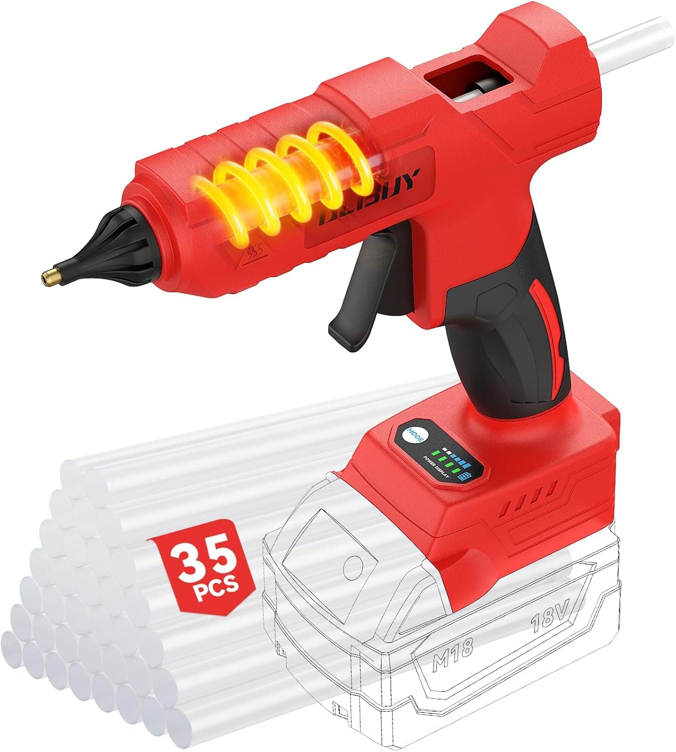 Cordless Hot Glue Gun for Mil-waukee M-18 Battery - 100W Hot Glue Gun and 35PCS Glue Sticks Set, Handheld Electric Glue Gun Full Size for Arts Crafts DIY Home Repair School Projects (Tool Only) - image 1