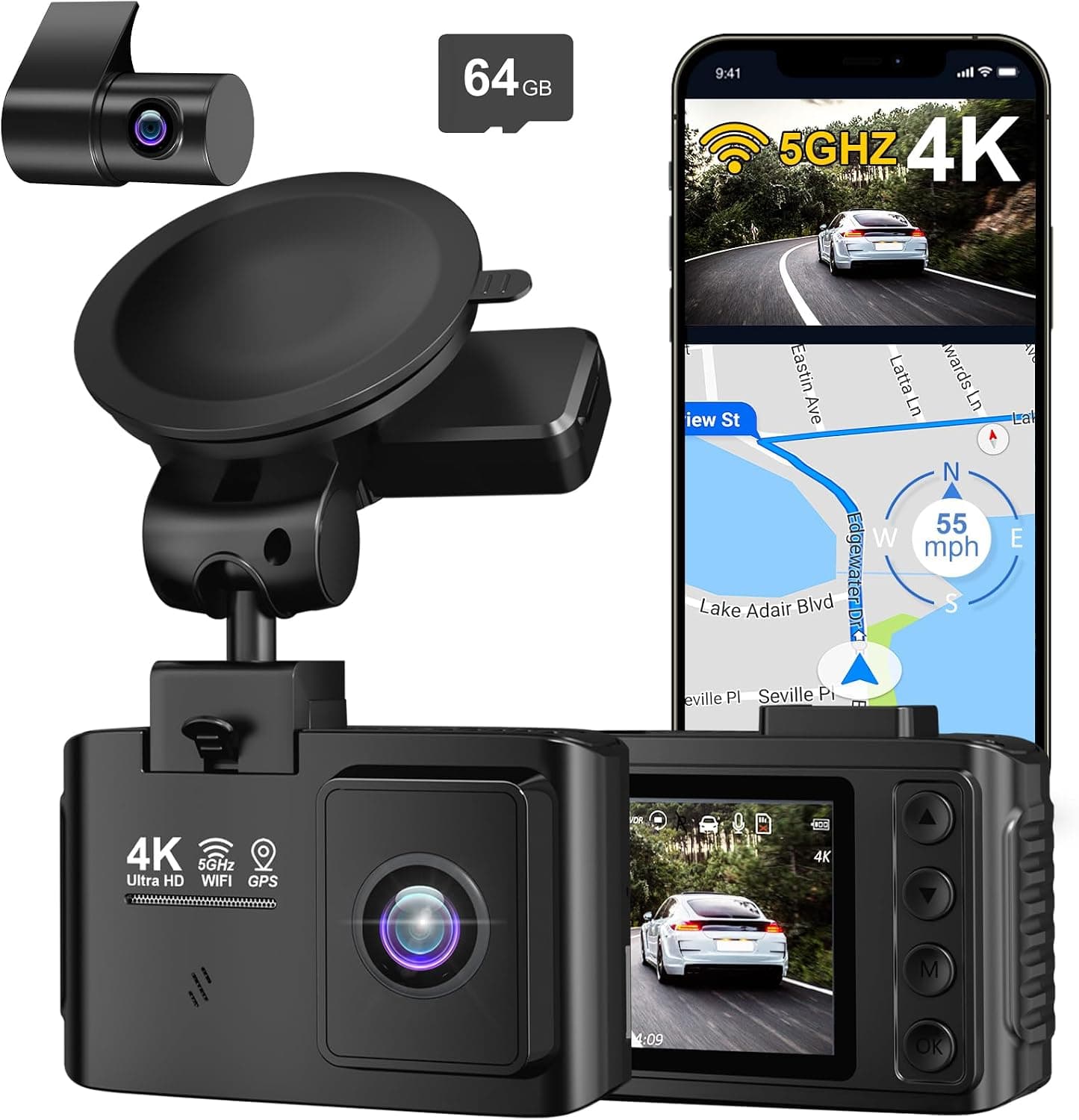 Dash Cam Front and Rear: 4K+2.5K Dual Channel Dash Camera with WiFi, GPS, and Parking Mode