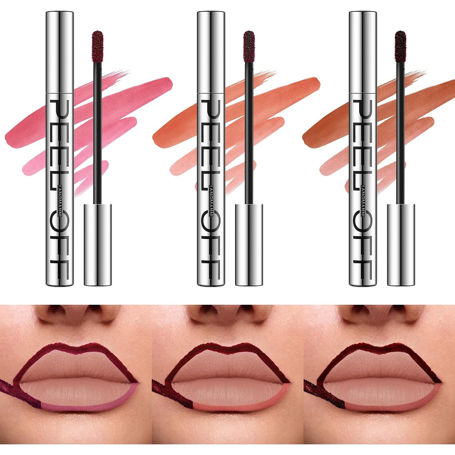 LANGMANNI 3 Colors Long-Lasting Peel Off Lip Liner Set, Waterproof & Smudge-Proof Matte Lip Liners Gift Makeup For Girls (#1+2+3) - image 1
