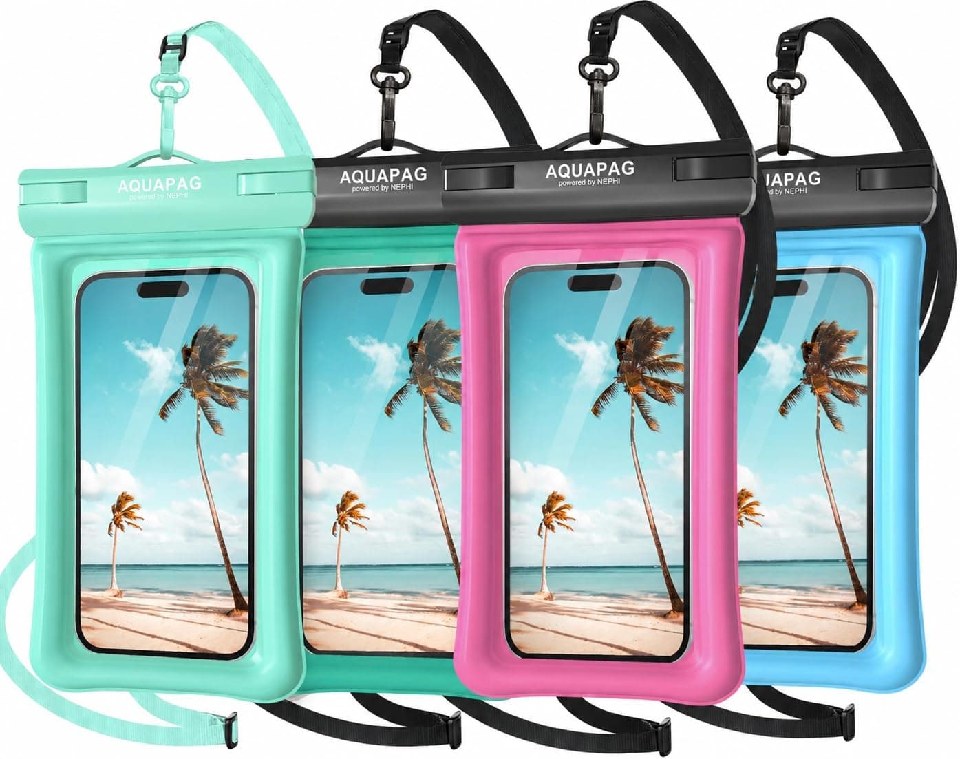 NEPHI IP68 Waterproof Phone Pouch -Up to 8.0",Adjustable Neck Lanyard Floating Waterproof Phone Case for iPhone,Phone Dry Bags for Vacation Beach Pool Travel Essentials (Assorted Colors 4 Pack)