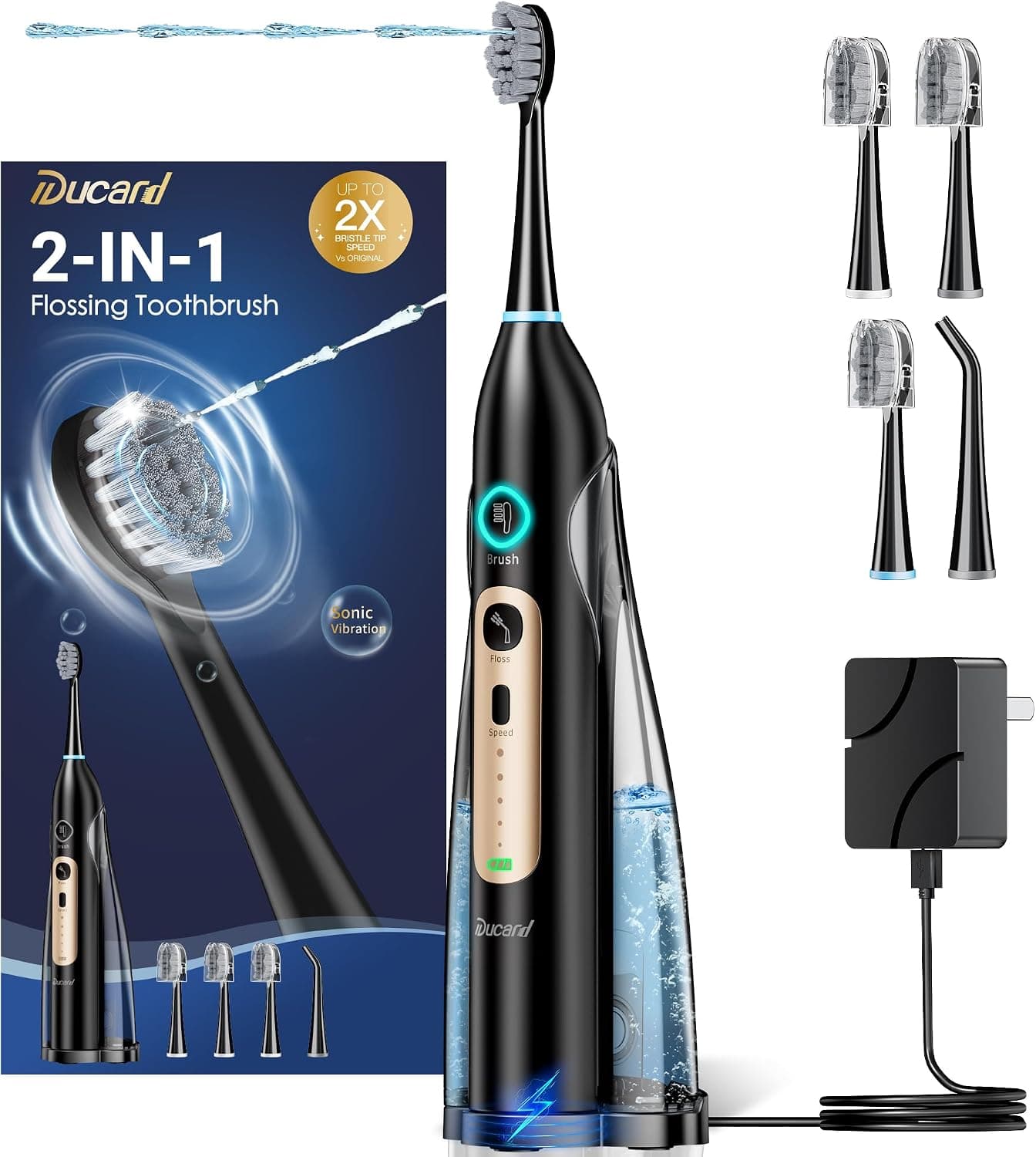 Electric Toothbrush with Water Flosser Combo, Sonic Electric Toothbrush for Adults, Cordless & Portable flossing Toothbrush for Travel, 3 Brush Modes & 5 Floss Speed for Teeth Cleaning and Gum Health - image 1
