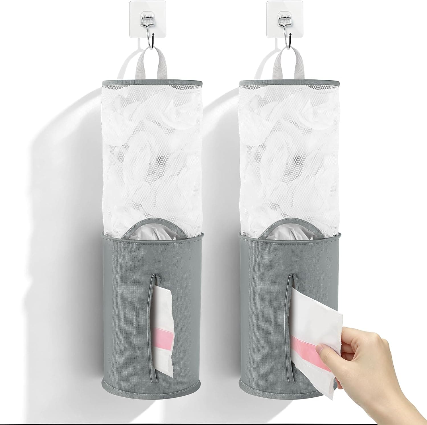 Bag Saver-Extra Large Plastic Bag Holder Dispenser, Organizer for Grocery Trash Roll,Oxford Machine Washable-Daily Storage Solution for Kitchen/Bathroom/Laundry (Deep Grey-2 pcs)