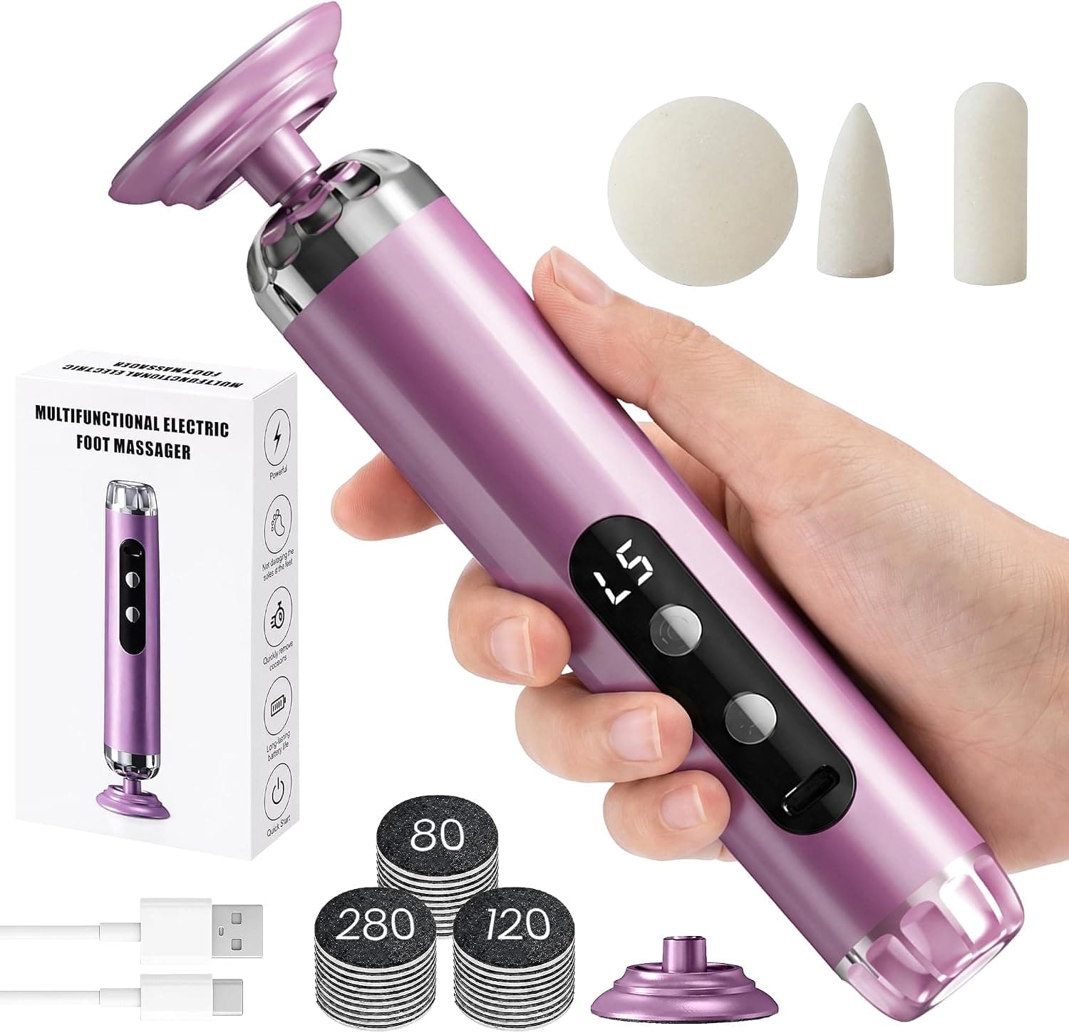 Electric Callus Remover for Feet, Cordless Foot Sander with 5 Speeds | Upgraded 1200RPM, 3-in-1 File, LED Display, 3-Hour Battery, 50 Discs, Heel Grinder, Home Pedicure Gift for Women Men - image 1