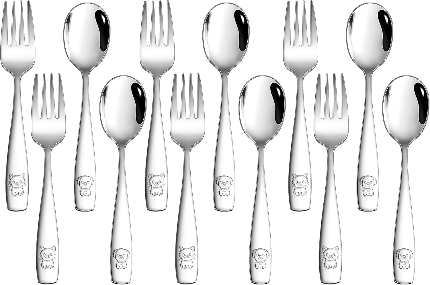 LIANYU 12 Pieces Kids Silverware Set, Stainless Steel Toddler Utensils, Food Grade Toddler 6 Forks and 6 Spoons for Self-Feeding, Metal Kids Cutlery Set with Cute Pattern, Dishwasher Safe - image 1