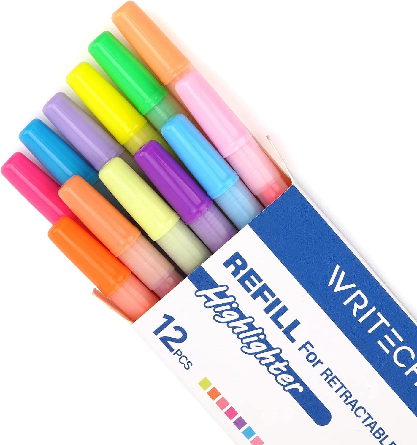 WRITECH Highlighter Refills, Multicolor Ink Chisel Tip Quick Dry (12ct Neon+Pastel) - image 1
