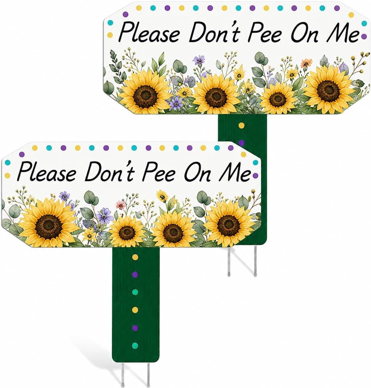 2 Pack Sunflower No Peeing Dog Sign for Yard, PVC Please Don't Pee on Me Sign, 11.5x9" Curb Your Dog Stake, Decorative No Pooping Signs for Grass - image 1