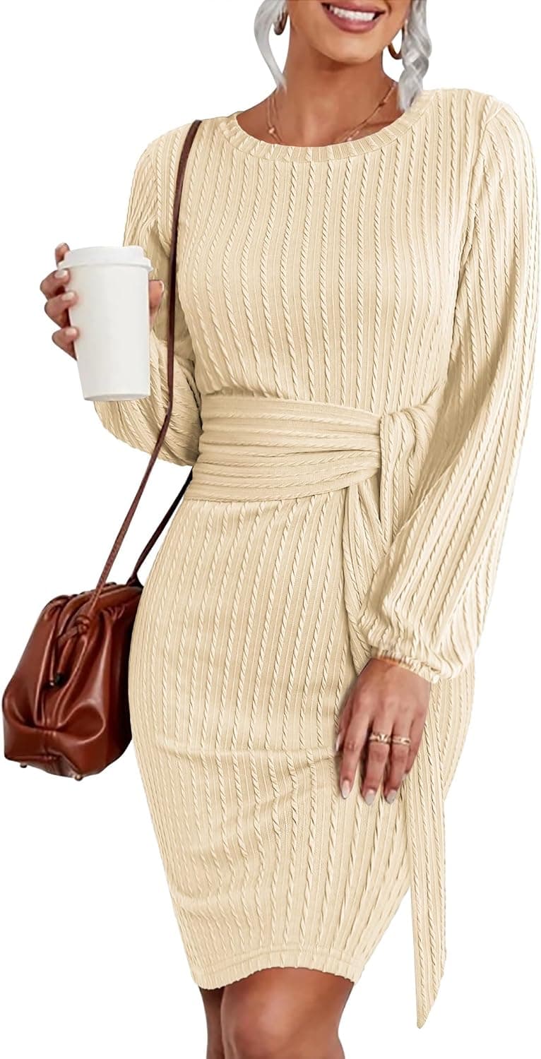 HOTOUCH Women's Knit Bodycon Sweater Dress with Tie Waist - image 1