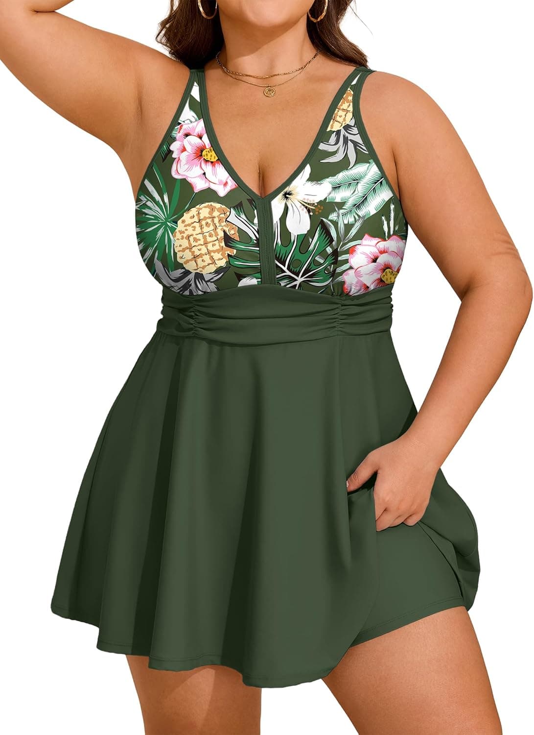 Arolina Women's Plus Size Tankini Swimsuits Two Piece Tummy Control Swim Dress Hide Belly Bathing Suits with Boyshorts - image 1