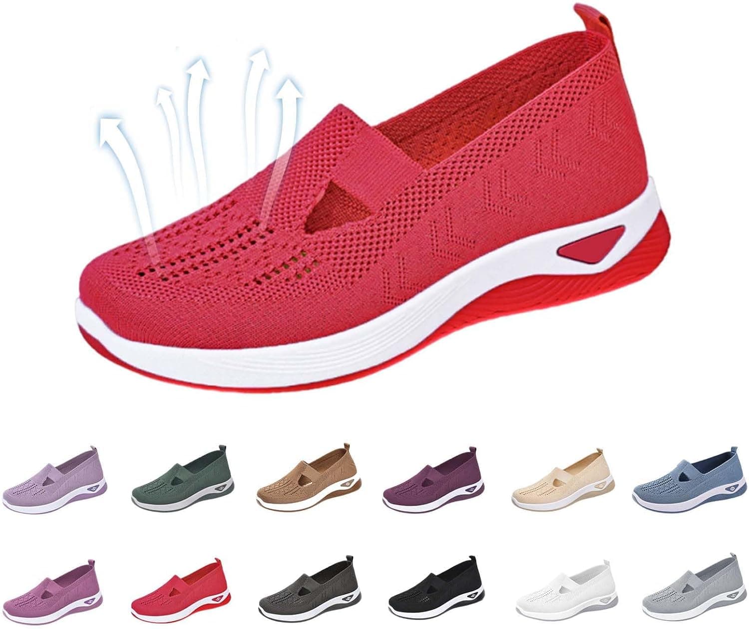 JollyPetal&Twig Orthopedic Shoes for Women,Women Wide Width Breathable Walking Comfortable Slip on Sneakers,Non Slip Arch Support Slip on Shoes