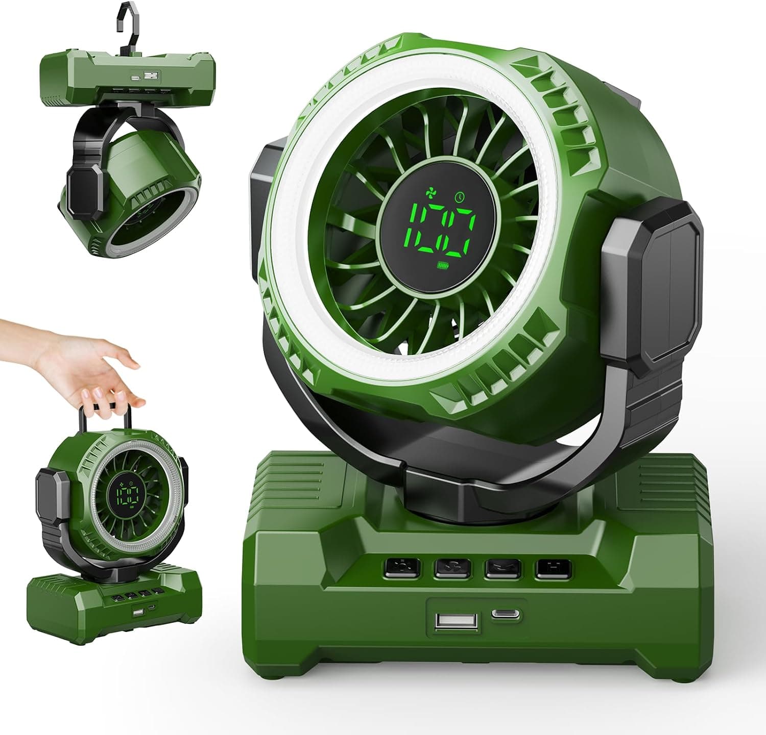 Portable Rechargeable Camping Fan, 20000mAh Battery Operated Fan with LED Light, 1-100 Stepless Speed, 1-12H Timer, Brushless Motor, Oscillating Desk Fan, Tent Fan with LED Display for Camping Travel - image 1