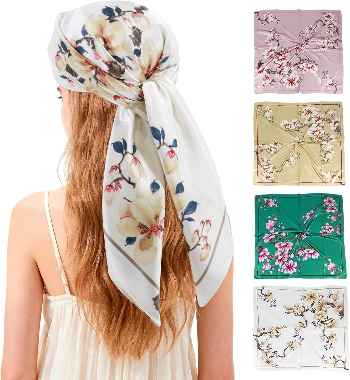 Ciormis 35" Silk Head Scarf for Women, 4 Pcs Satin Hair Scarf Square Silk Bandana Top Neck Scarves Hair Wraps for Sleeping - image 1