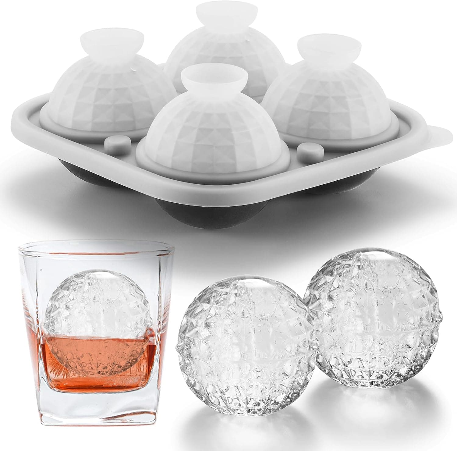 Nax Caki 3D Ball Crystal Ice Cube Tray, Large Ball Silicone Fun Shapes Whiskey Ice Mold with Funnel for Cocktails, Bourbon,Brandy, Whiskey Gifts for Men Black - image 1